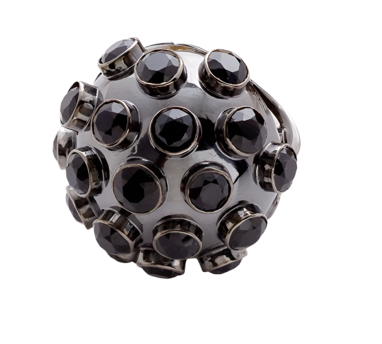 Black Sapphire Sphere Ring Statement Carolyn Rodney White Gold with Black Rhodium 6.75  