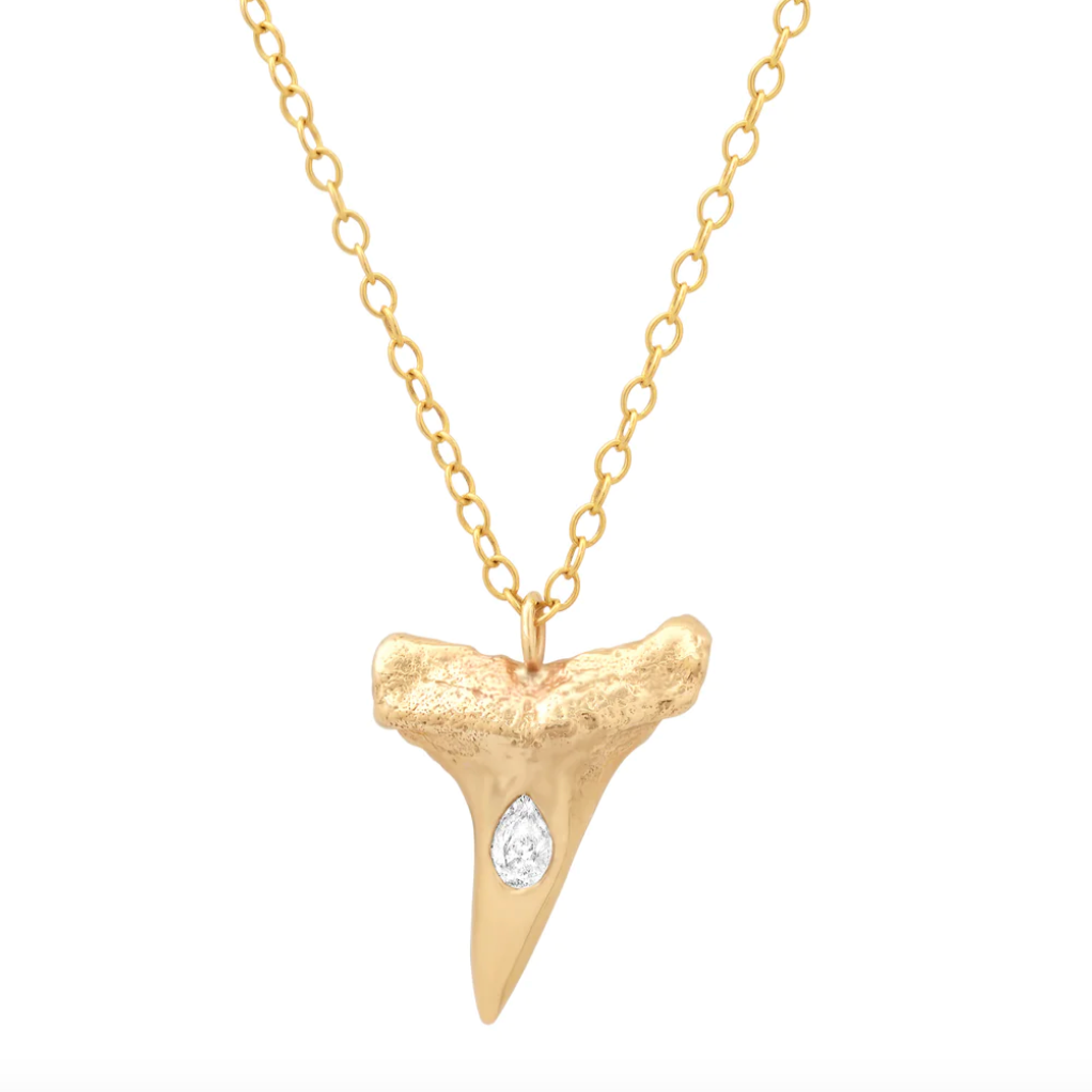 Small Mako Tooth Necklace Pendant Elisabeth Bell Jewelry Yellow Gold  