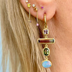 OOAK Tetris Tourmaline Sapphire Huggie Drop Earrings Mismatch Earrings Sarah Gardner Fine Jewelry