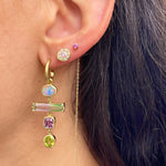 OOAK Tetris Tourmaline Sapphire Huggie Drop Earrings Mismatch Earrings Sarah Gardner Fine Jewelry