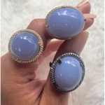 Blue Chalcedony Cabochon Diamond Ring Statement Ring Goshwara