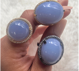 Blue Chalcedony Cabochon Diamond Ring Statement Ring Goshwara