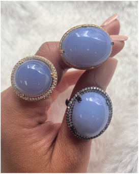 Blue Chalcedony Cabochon Diamond Ring Statement Ring Goshwara