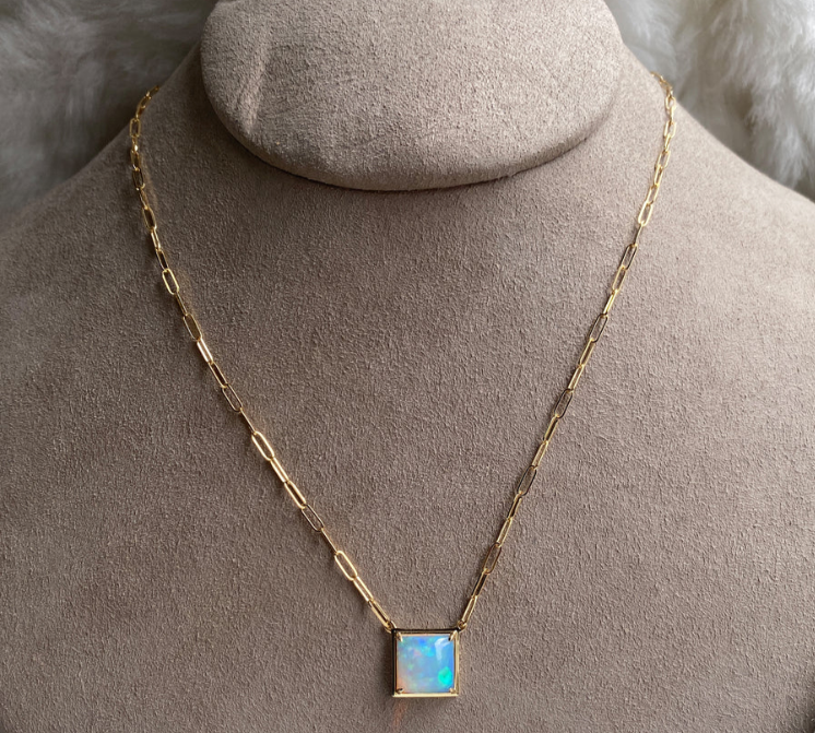 Square Opal Pendant Necklace Pendant Necklace Goshwara