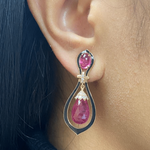 Carved Rubilite Earrings with Enamel Drop Earrings Goshwara