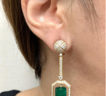 G-One Tumbled Emerald Diamond Drop Earrings Drop Earrings Goshwara