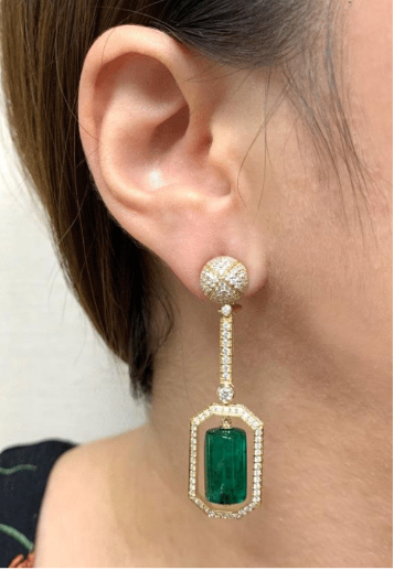 G-One Tumbled Emerald Diamond Drop Earrings Drop Earrings Goshwara