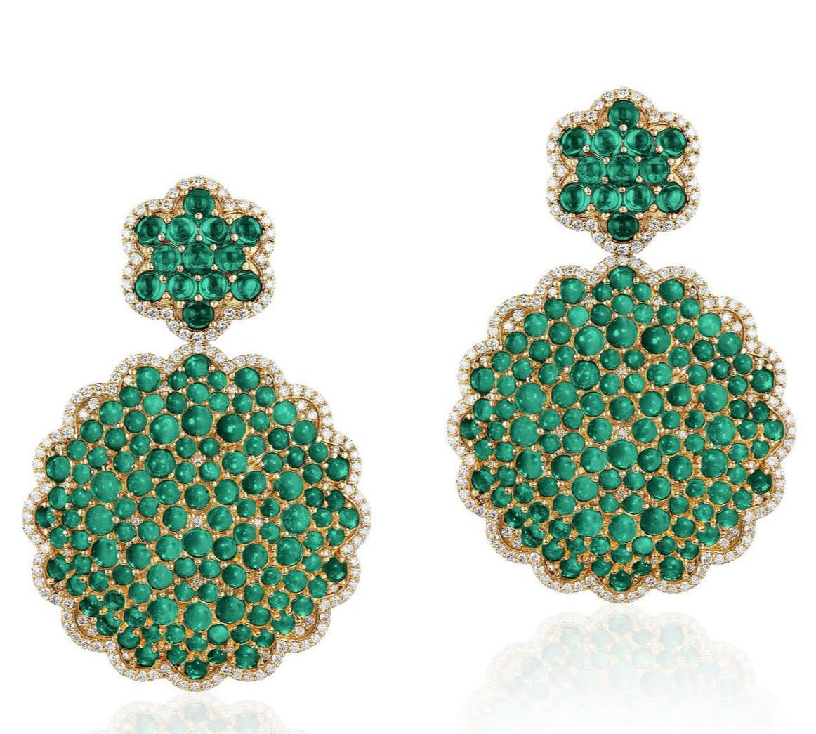 Emerald Round Earrings with Diamonds Statement Earrings Goshwara