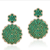 Emerald Round Earrings with Diamonds Statement Earrings Goshwara