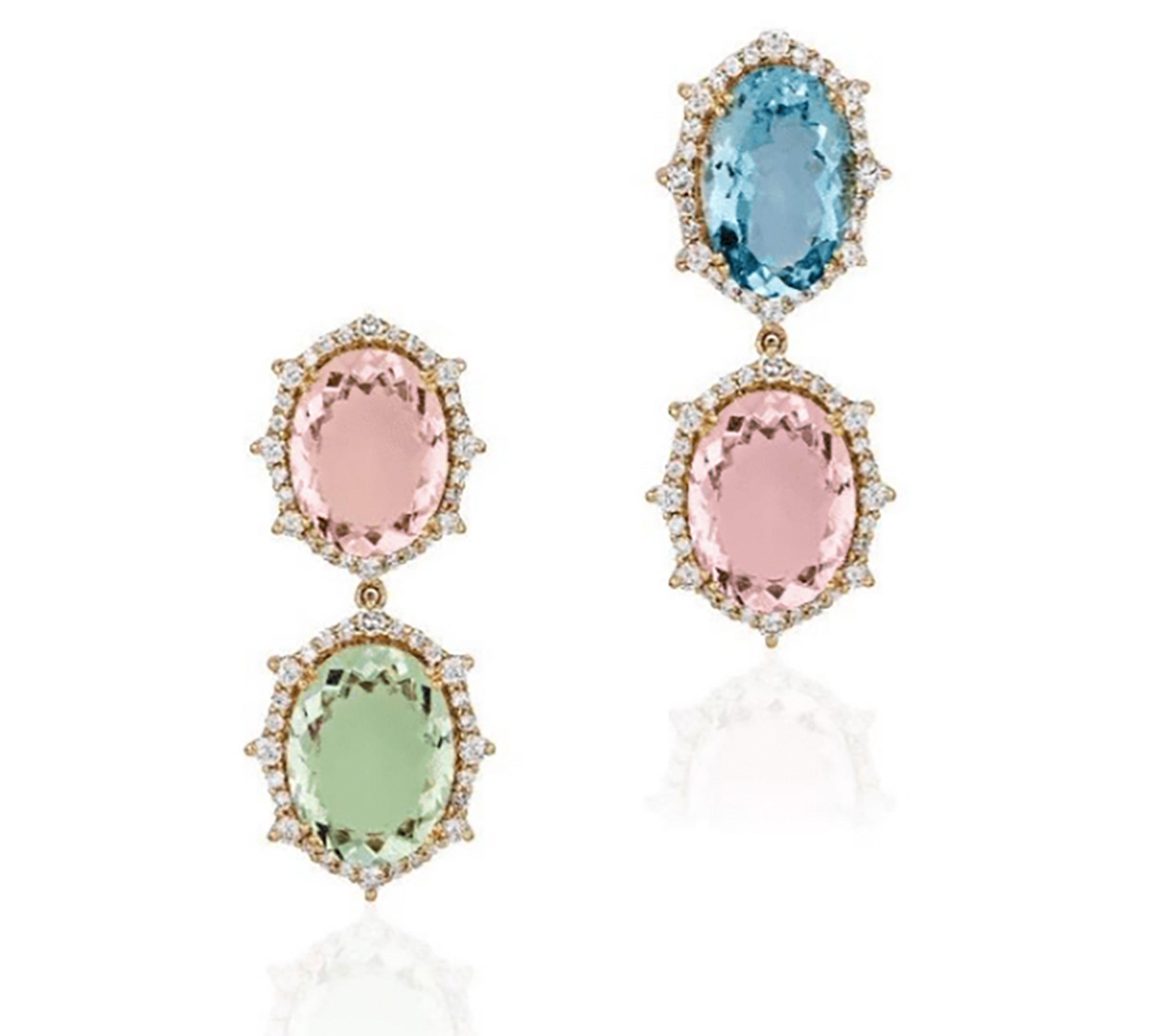 Aqua Beryl Single Line Earrings with Diamonds Statement Earrings Goshwara