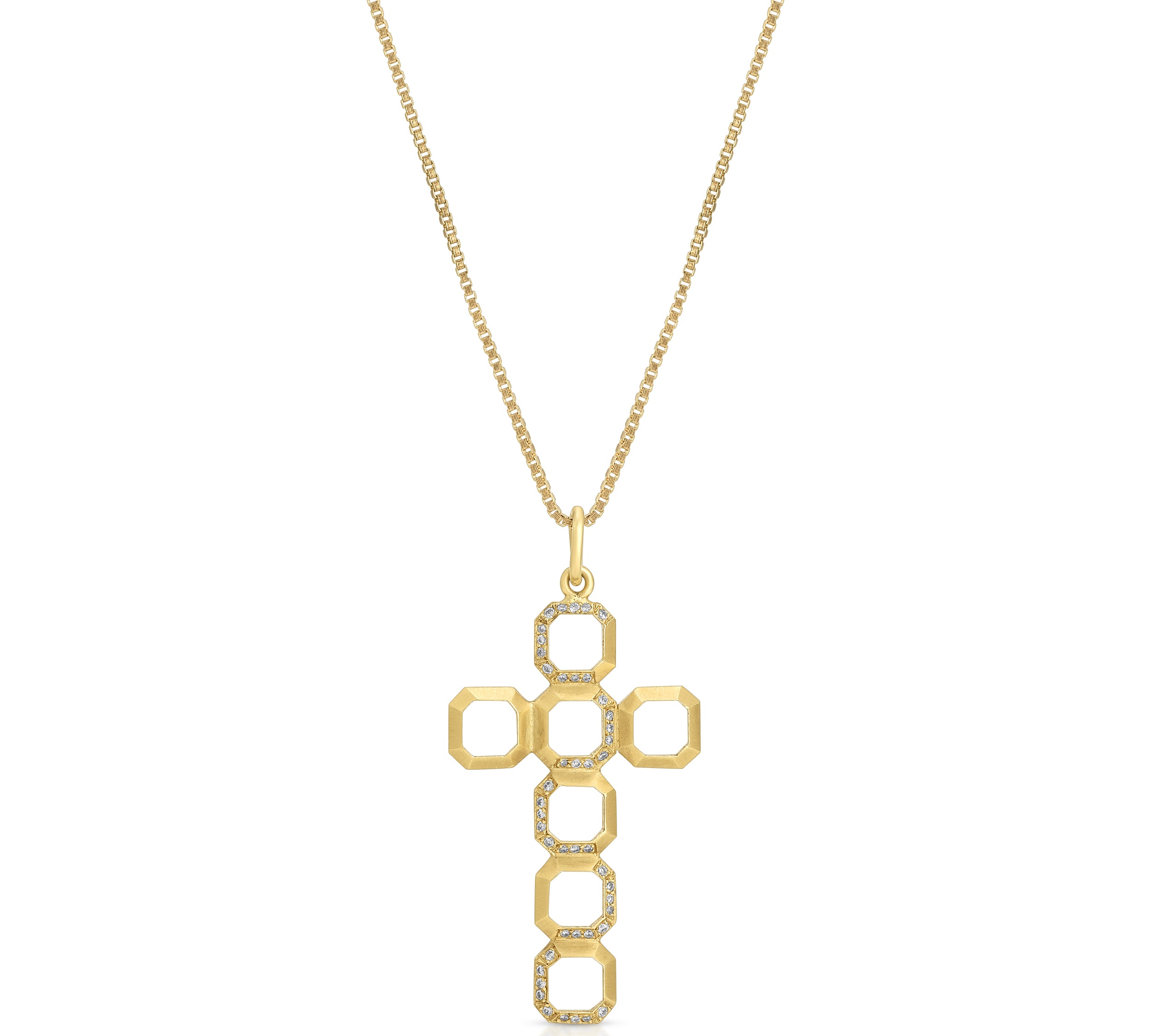 Octagon Cross Pendant with Diamonds Pendant Elyse Jacob   