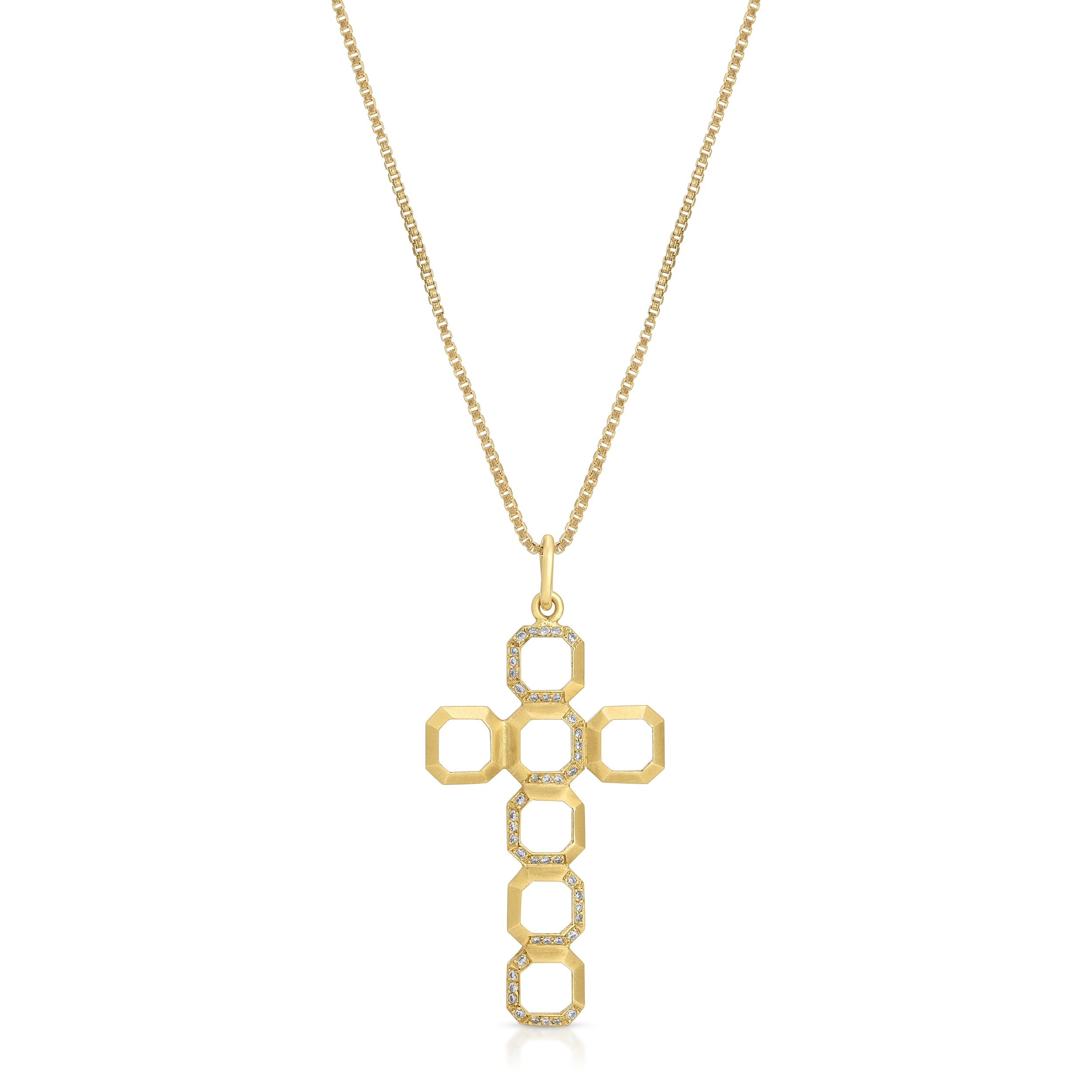 Octagon Cross Pendant with Diamonds Pendant Elyse Jacob   