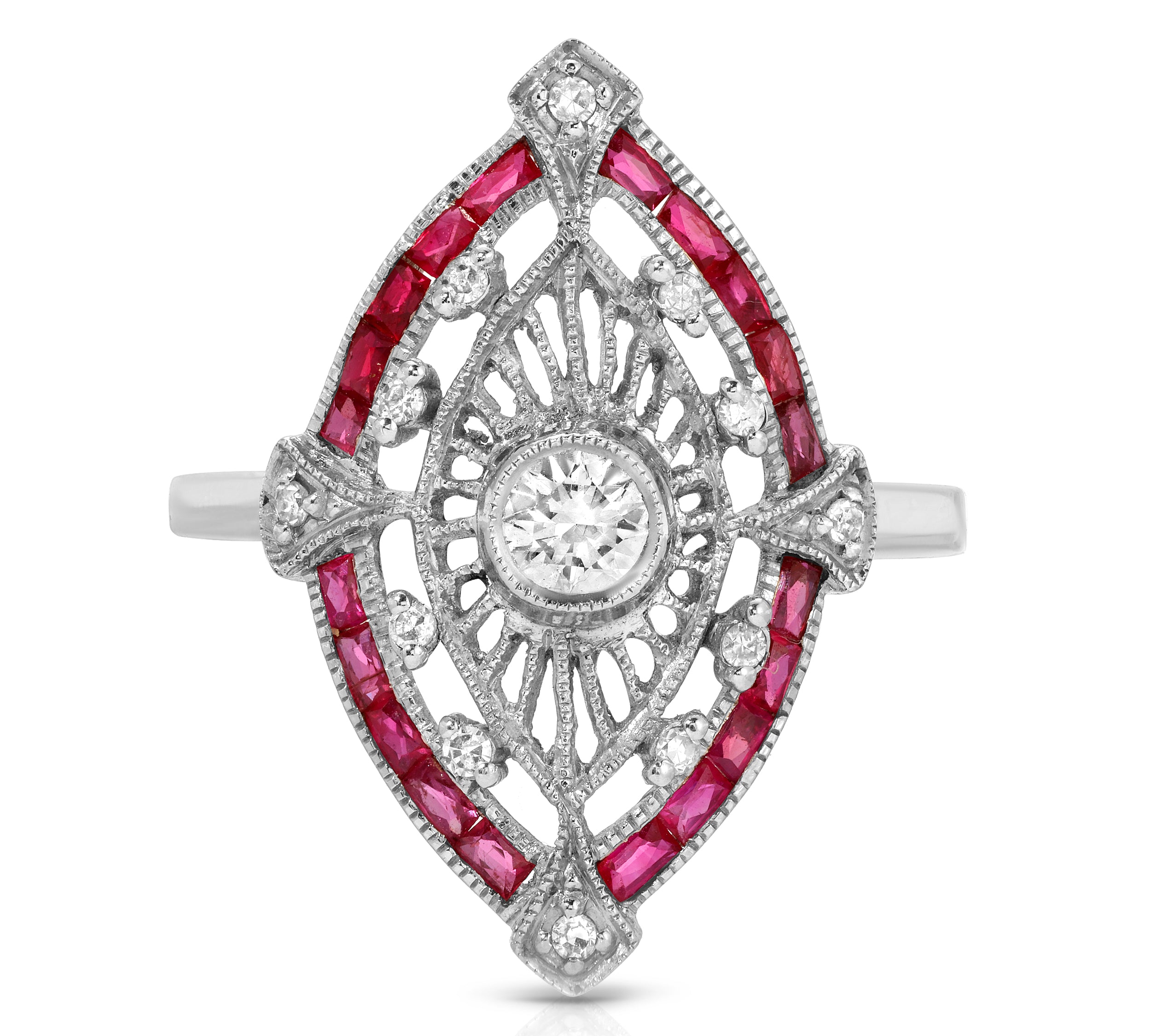 Estate Diamond Ruby Navette Ring  Roseark Vintage   