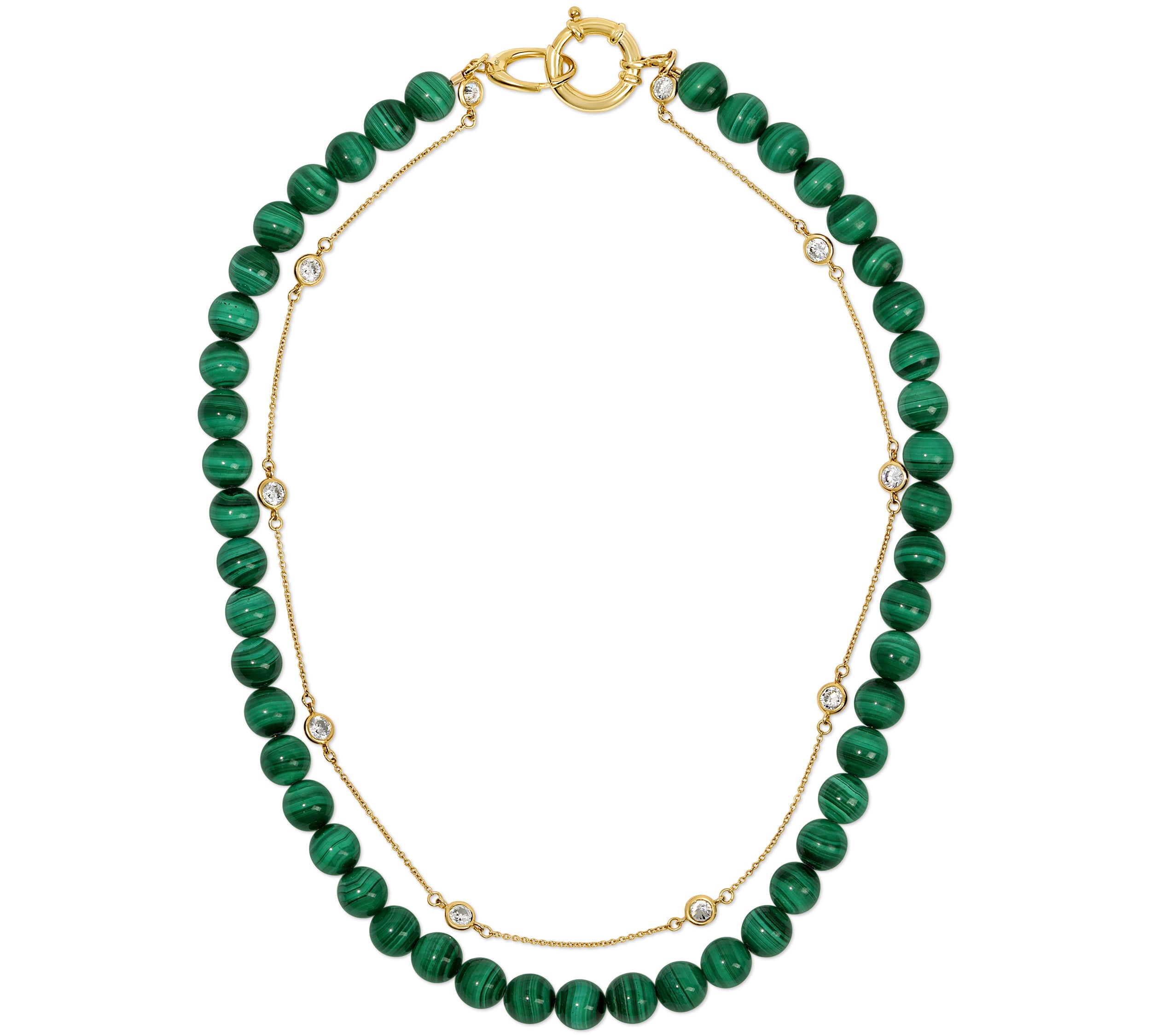 ELLA Malachite and Bezel Strand Choker Choker Necklace MAE + LANG CZ chain w/ 14k Plated  