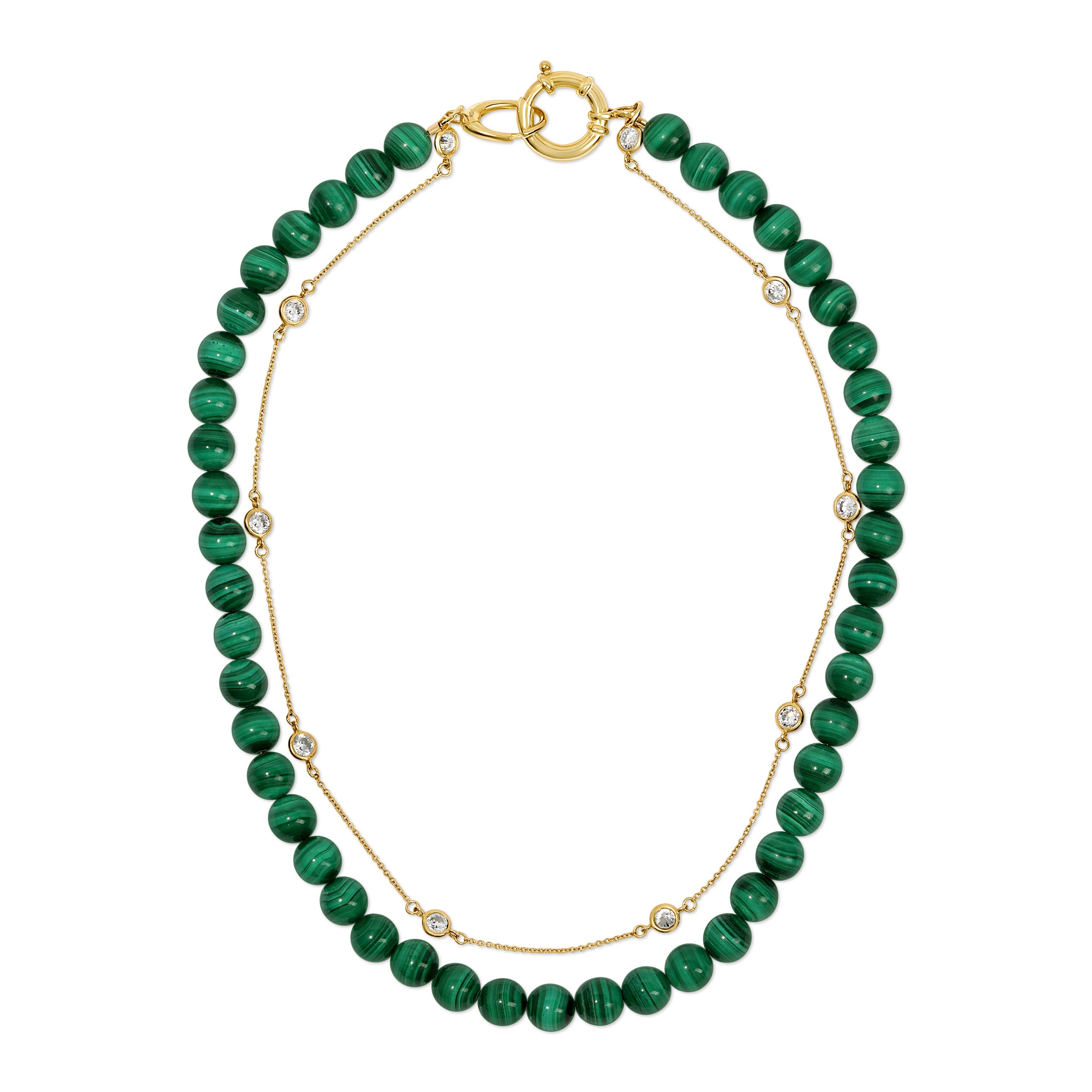 ELLA Malachite and Bezel Strand Choker Choker Necklace MAE + LANG CZ chain w/ 14k Plated  