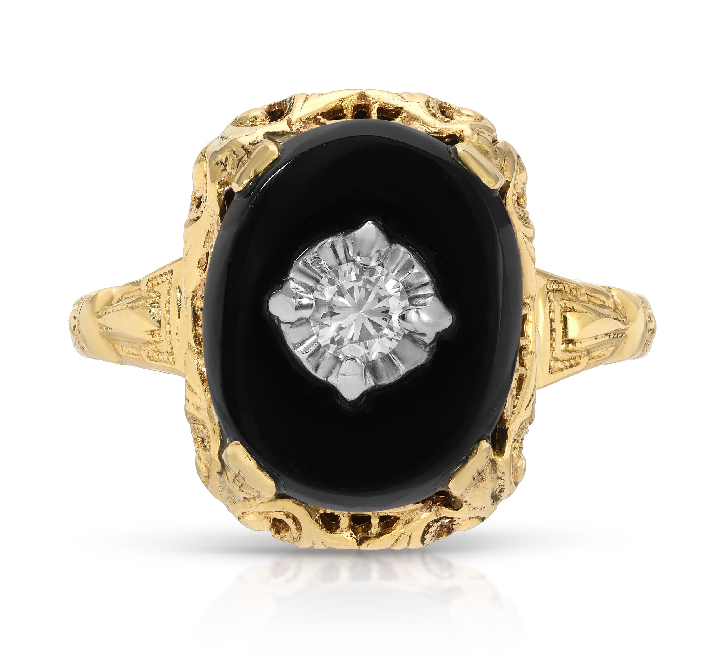 1930s Onyx Diamond Art Deco Ring Rings Roseark Vintage   