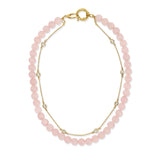 MAE Rose Quartz and Bezel Strand Choker Choker Necklace MAE + LANG CZ chain w/ 14k Plated  