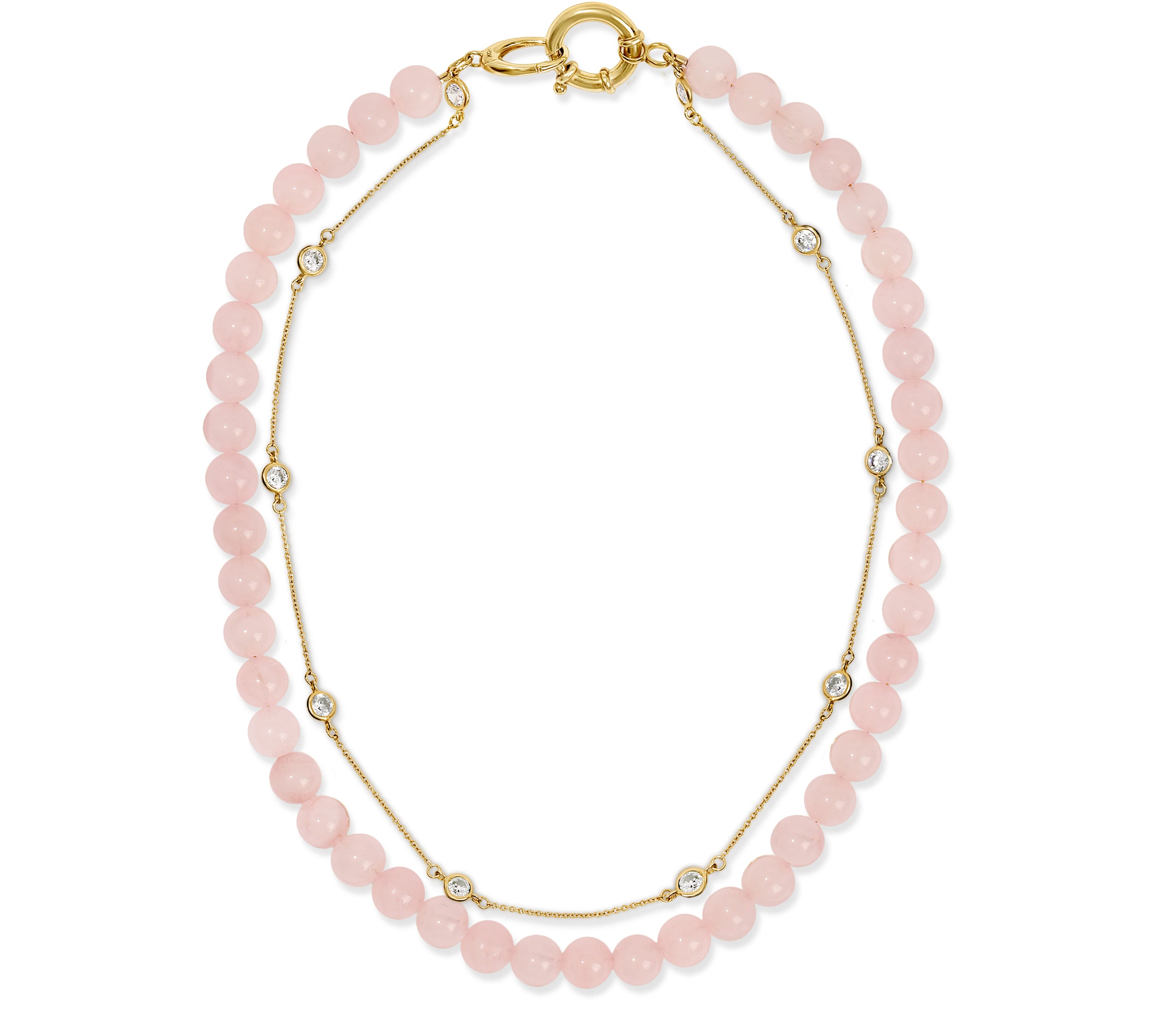 MAE Rose Quartz and Bezel Strand Choker Choker Necklace MAE + LANG CZ chain w/ 14k Plated  