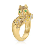 Diamond Fox Ring with Emerald Eyes Statement Ring Roseark