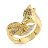 Diamond Fox Ring with Emerald Eyes Statement Ring Roseark