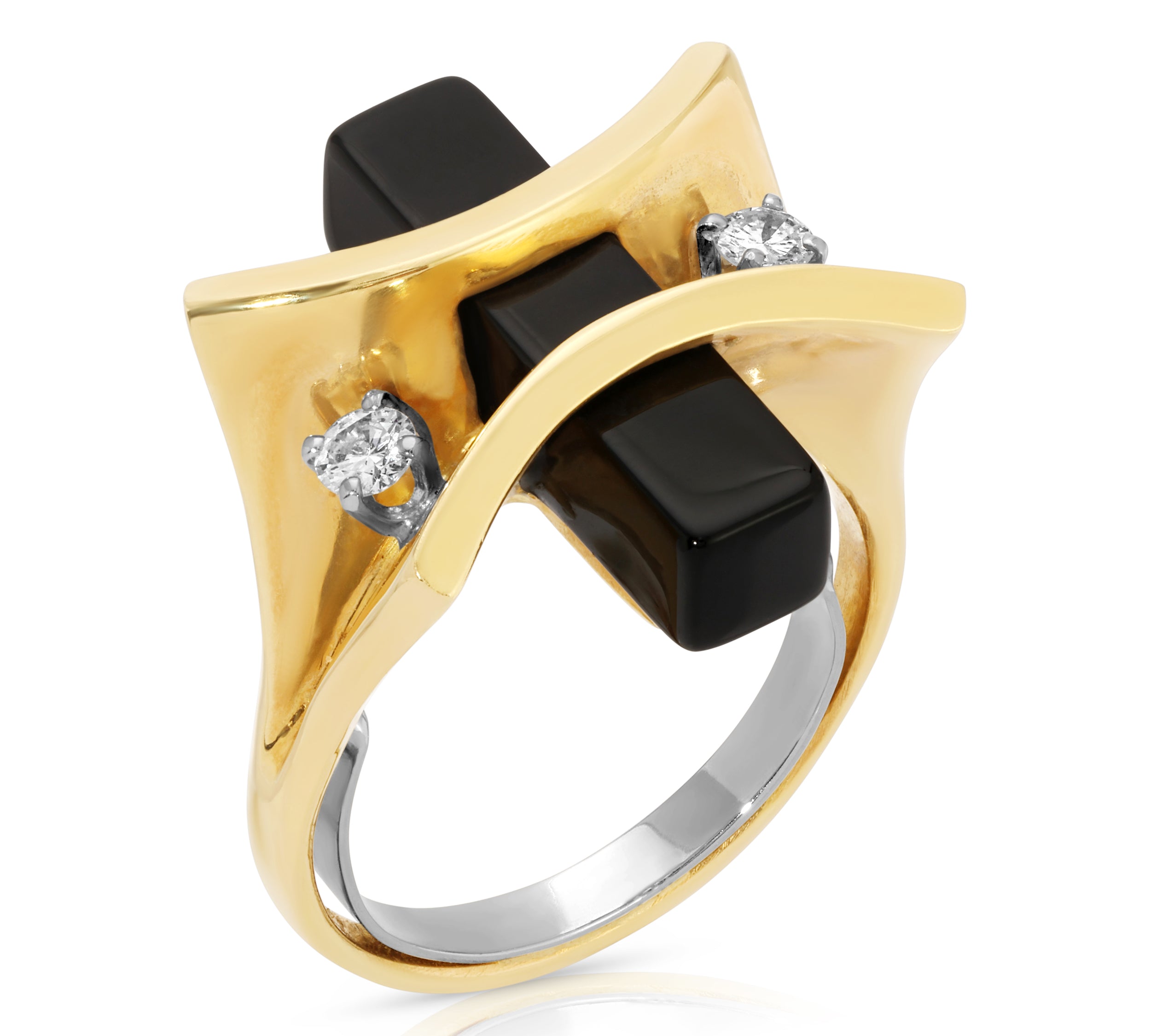 1970s Avante-Garde Onyx with Diamonds Rings Roseark Vintage   