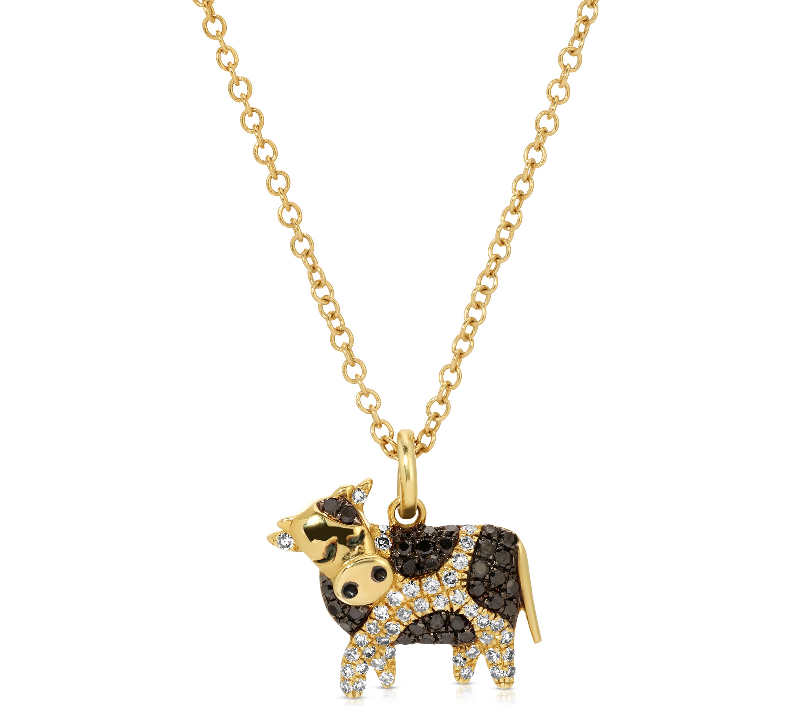 Black+White Diamond Cow Charm Necklace Necklaces Roseark Deux   