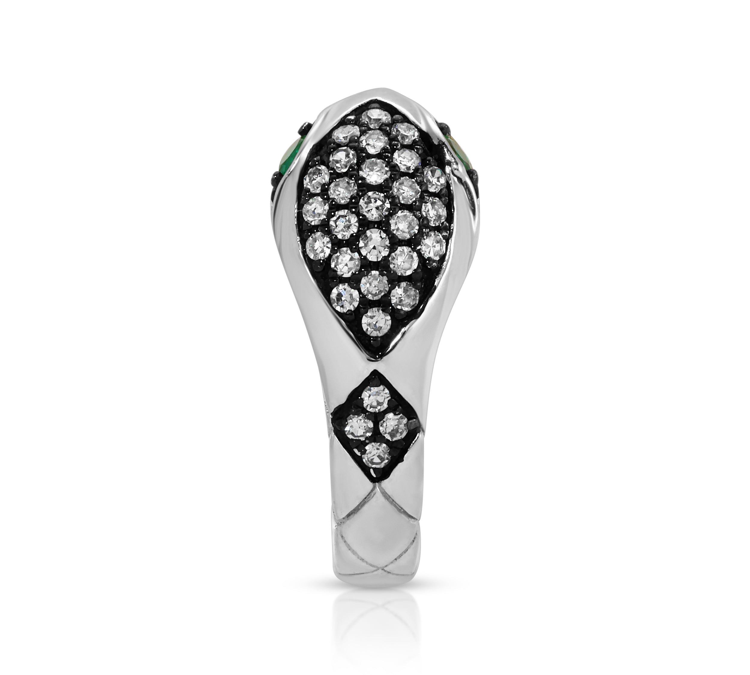 Engraved Diamond Snake Huggie with Emerald Eyes Huggie Earrings Roseark Deux   