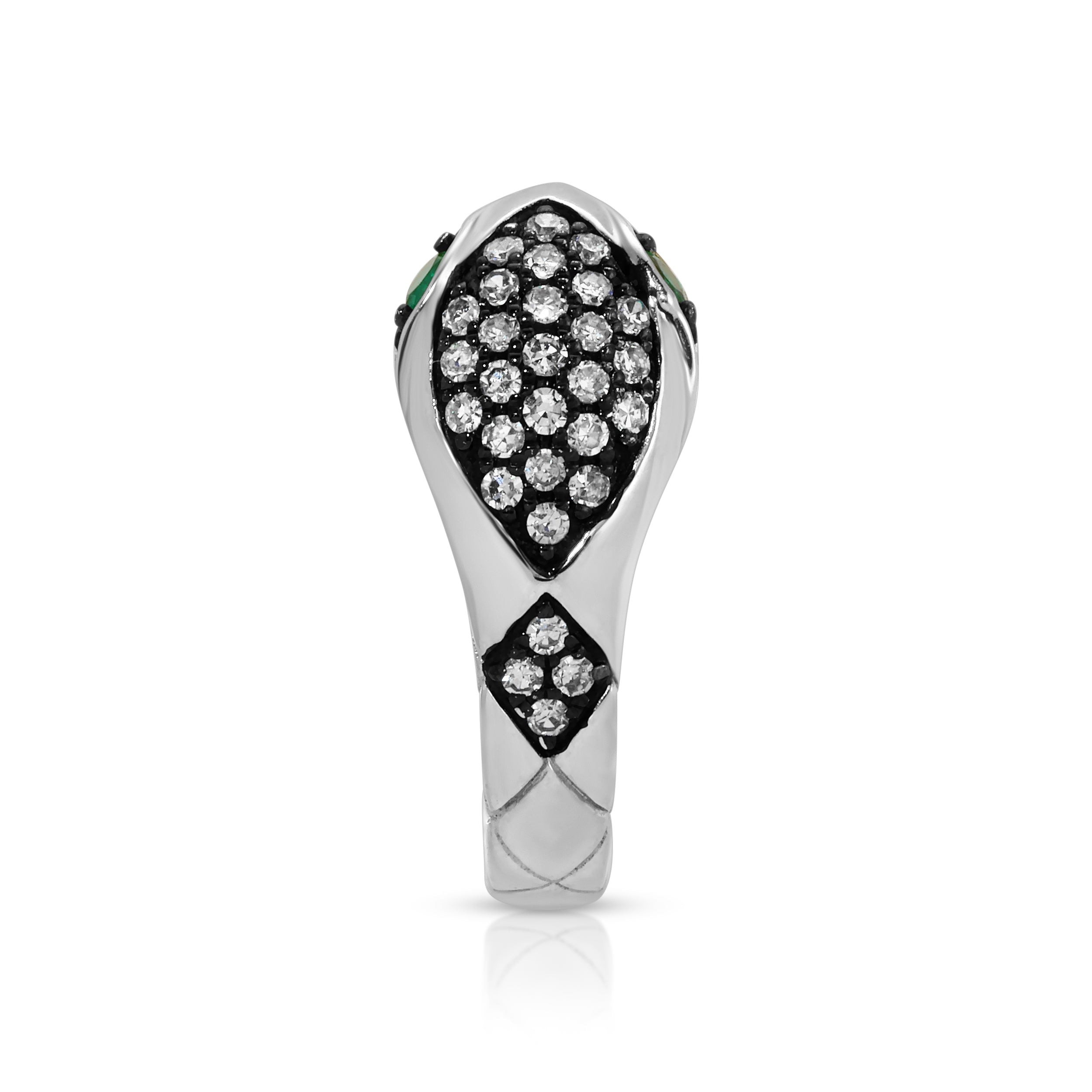 Engraved Diamond Snake Huggie with Emerald Eyes Huggie Earrings Roseark Deux   