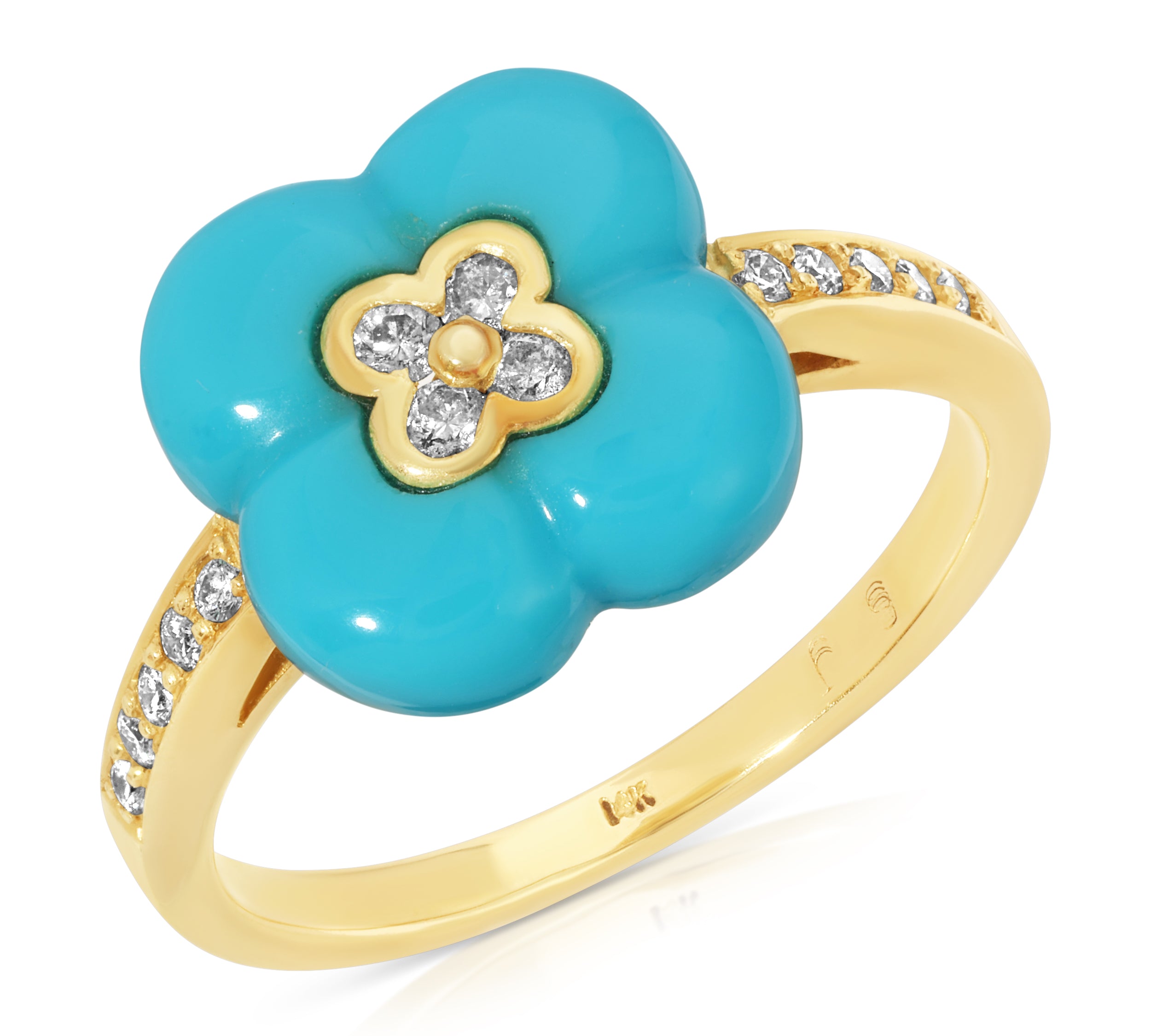 Vintage Daisy Turquoise Ring with Diamonds Rings SA Estate   