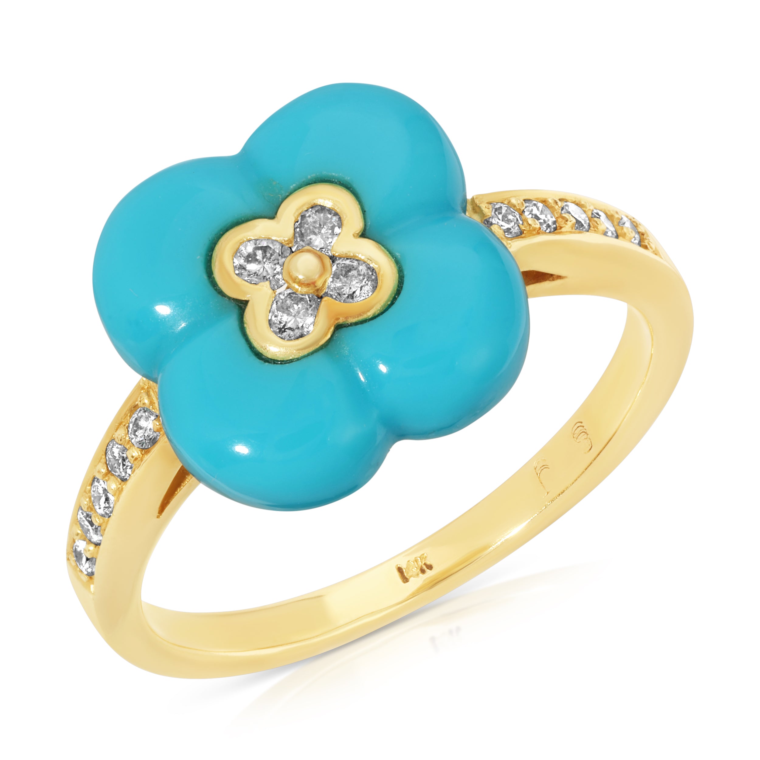 Vintage Daisy Turquoise Ring with Diamonds Rings SA Estate   