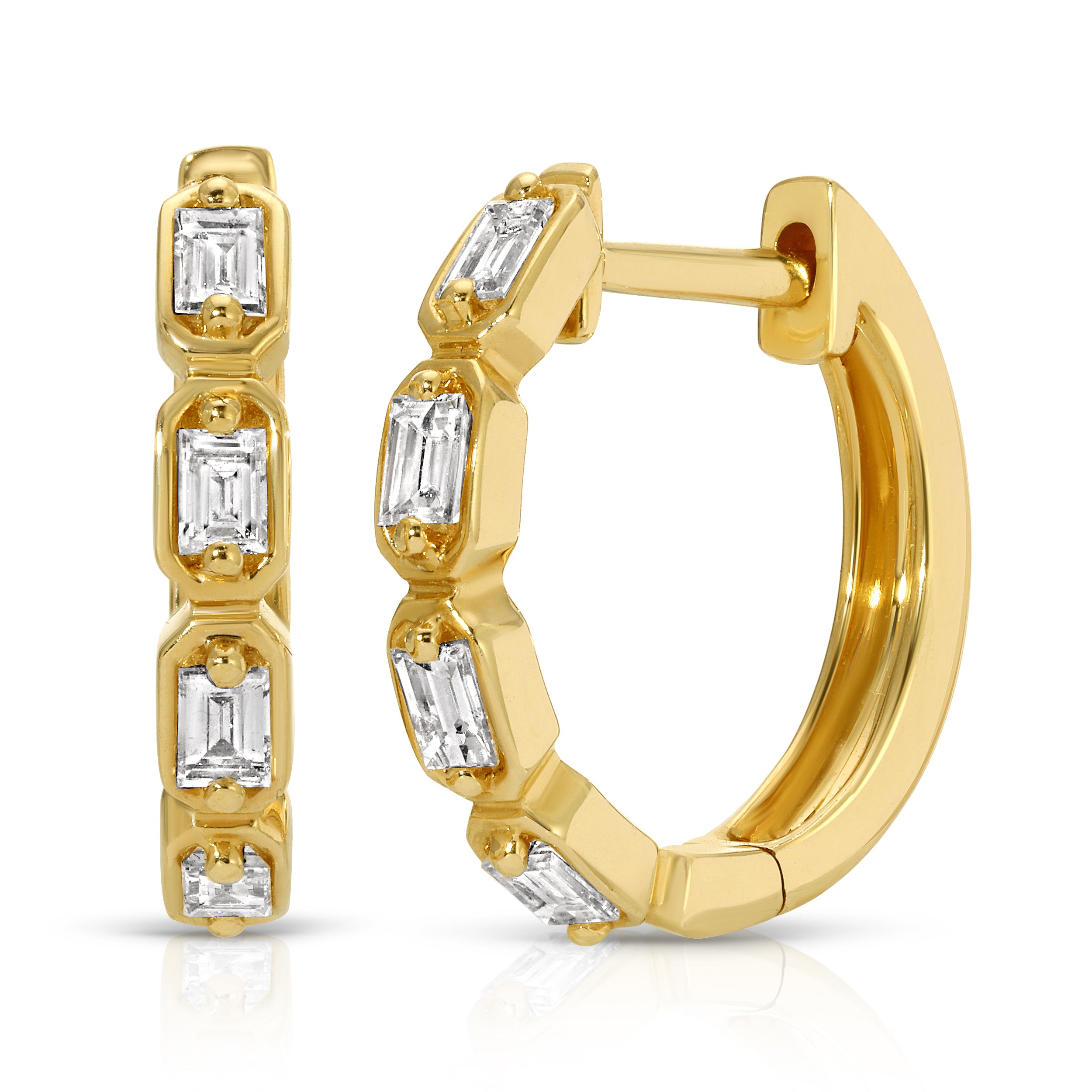 Inset Baguette Diamond Huggie Huggie Earrings Roseark Deux Pair  