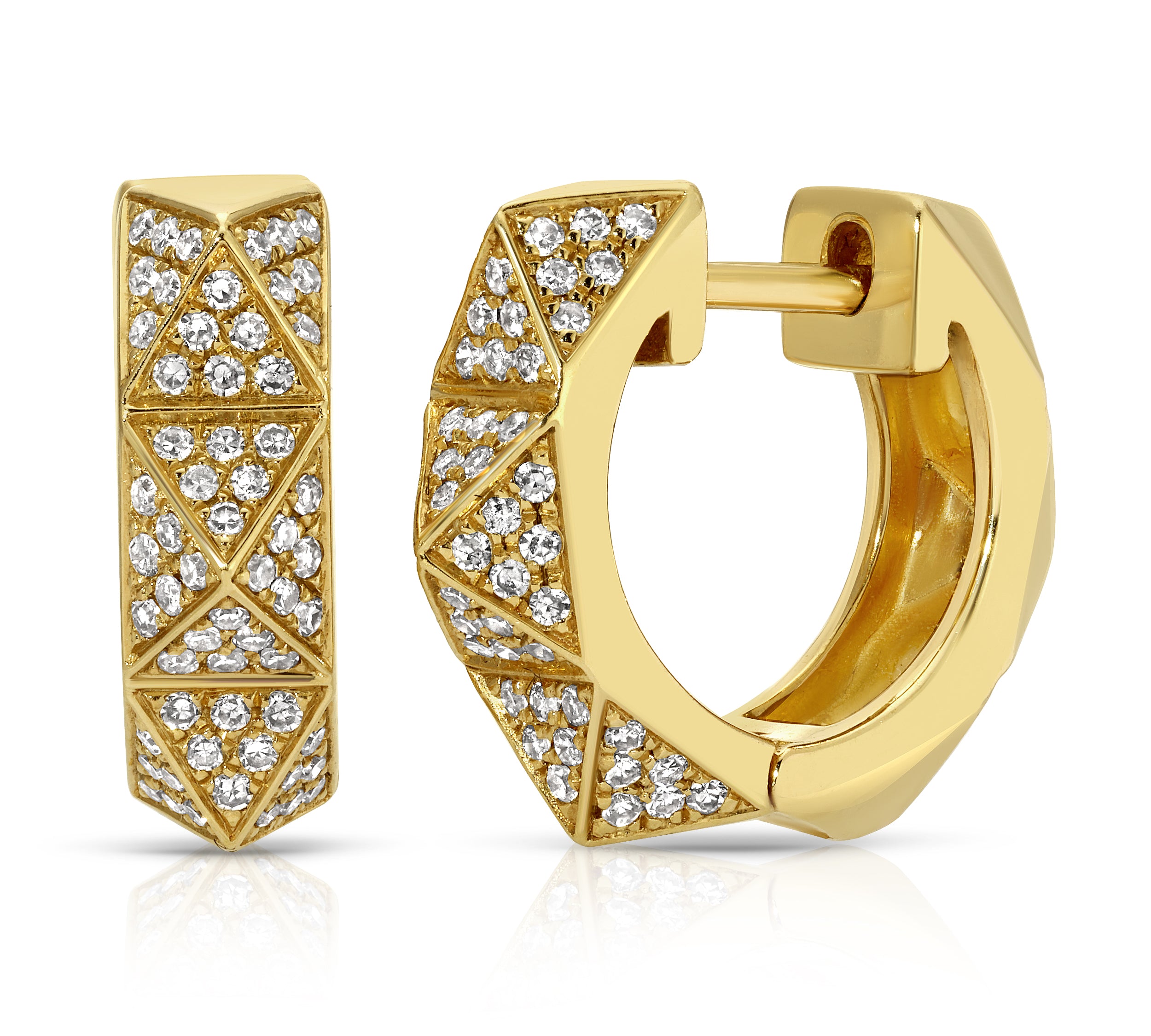 Pave Diamond Pyramid Spike Huggies, Pair Huggie Earrings Roseark Deux Yellow  