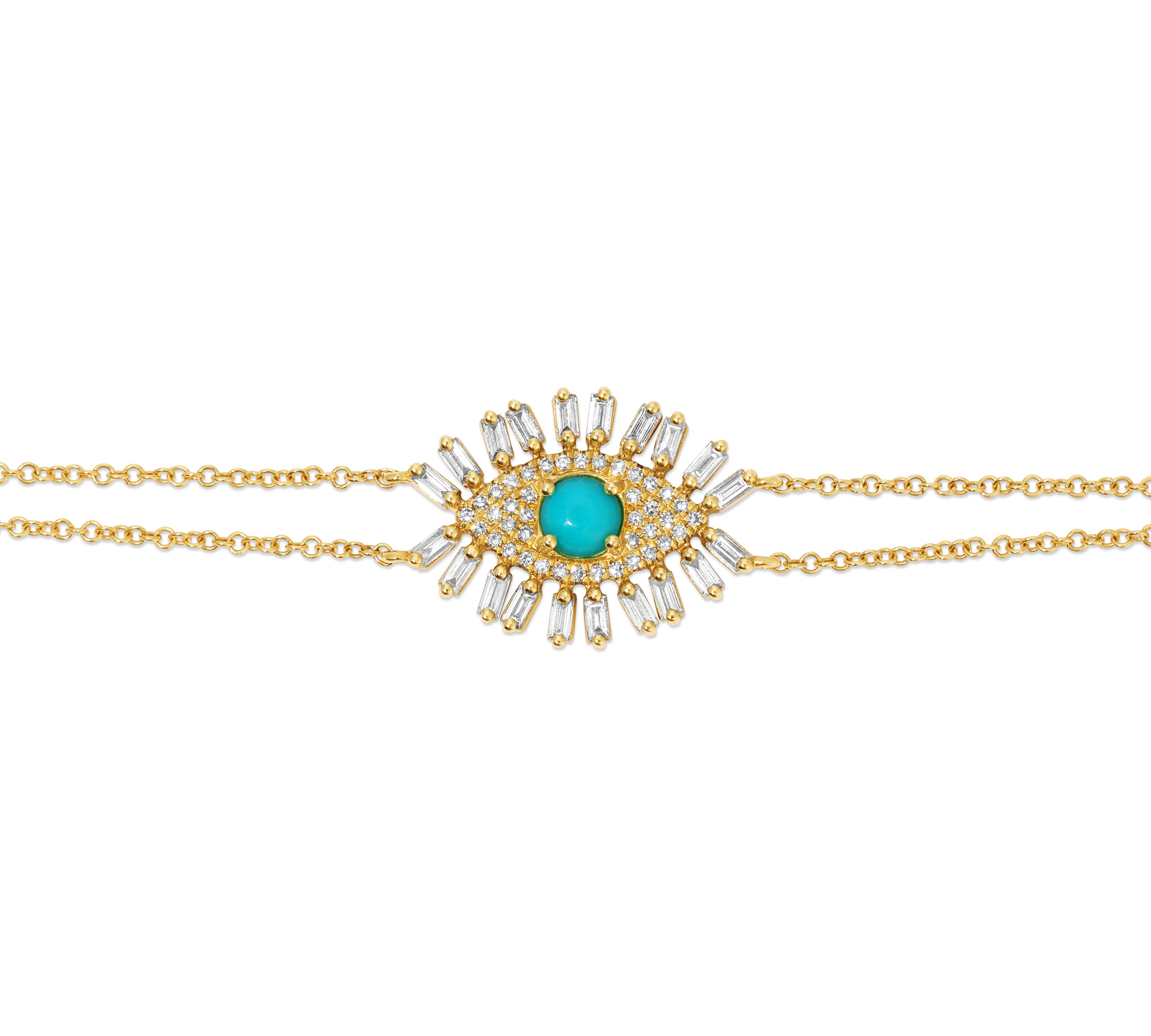 Turquoise Diamond Baguette Evil Eye Bracelet Chain Roseark Deux   