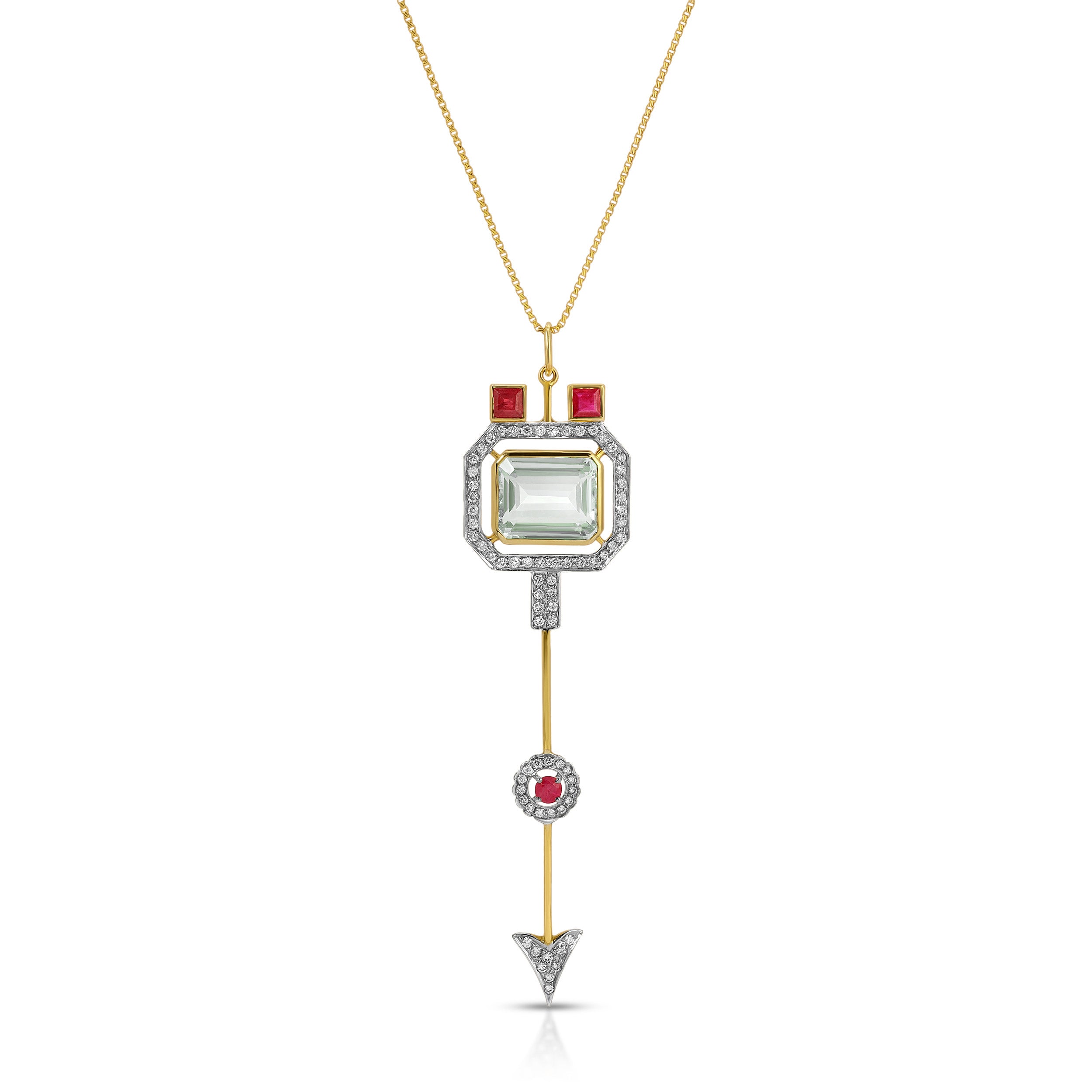 Aquamarine Ruby Arrow Pendant Necklace Pendant Hanut Singh   