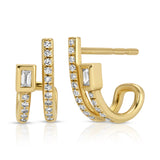 Baguette Diamond Pave Half-Hoop Hoops Earrings Roseark Deux Pair  