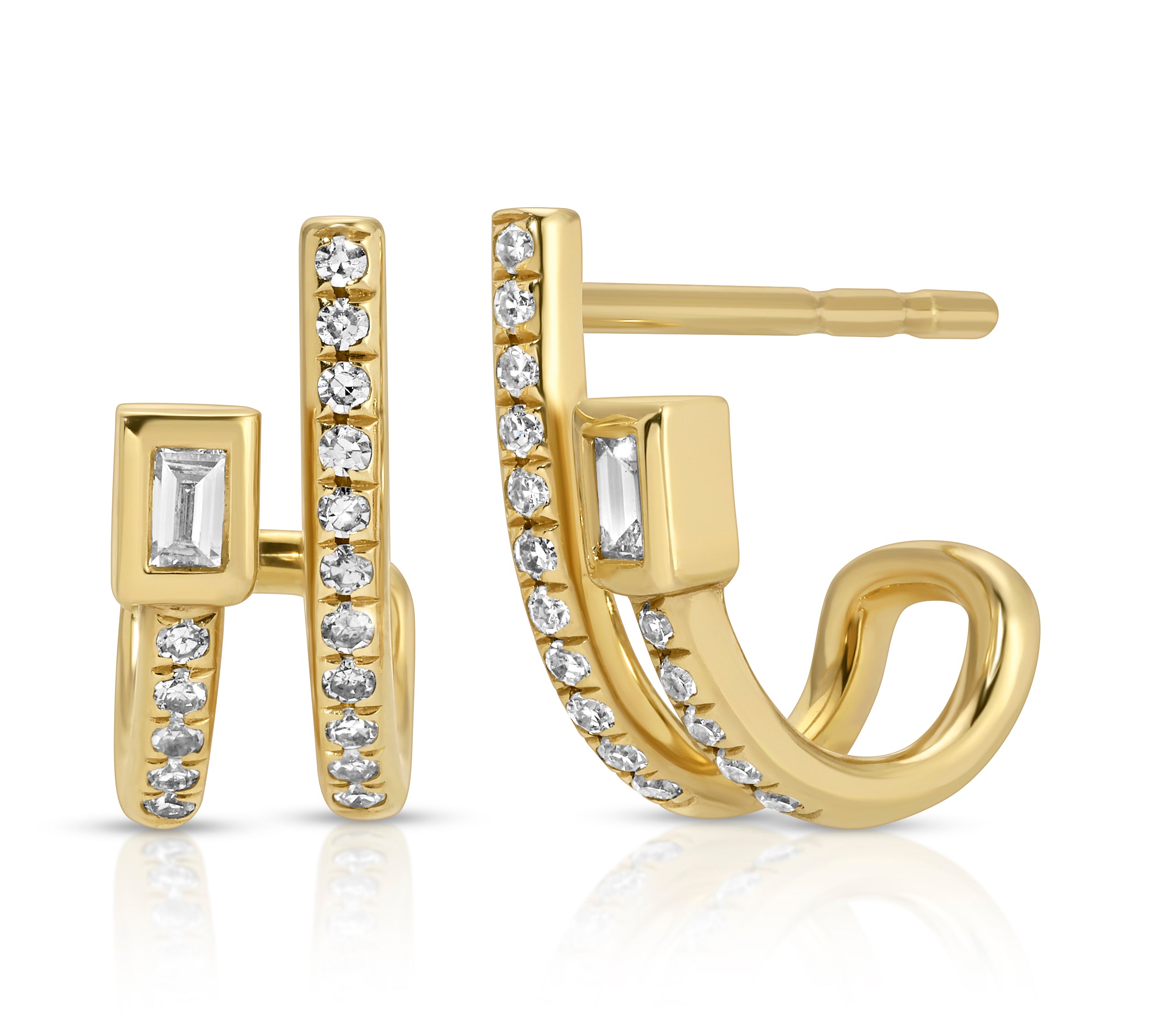 Baguette Diamond Pave Half-Hoop Hoops Earrings Roseark Deux Pair  