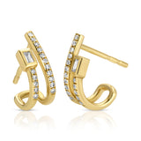 Baguette Diamond Pave Half-Hoop Hoops Earrings Roseark Deux   