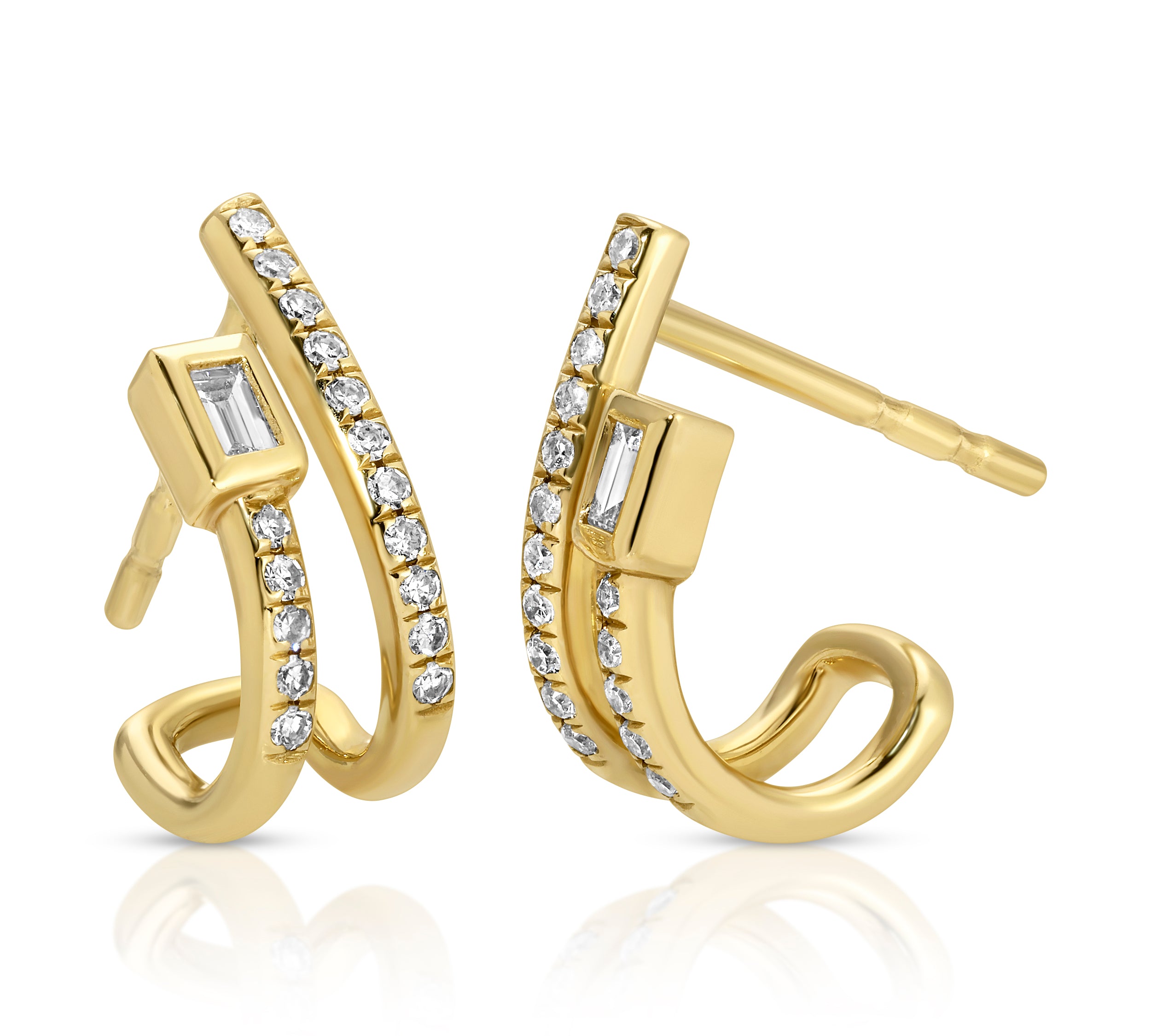 Baguette Diamond Pave Half-Hoop Hoops Earrings Roseark Deux   