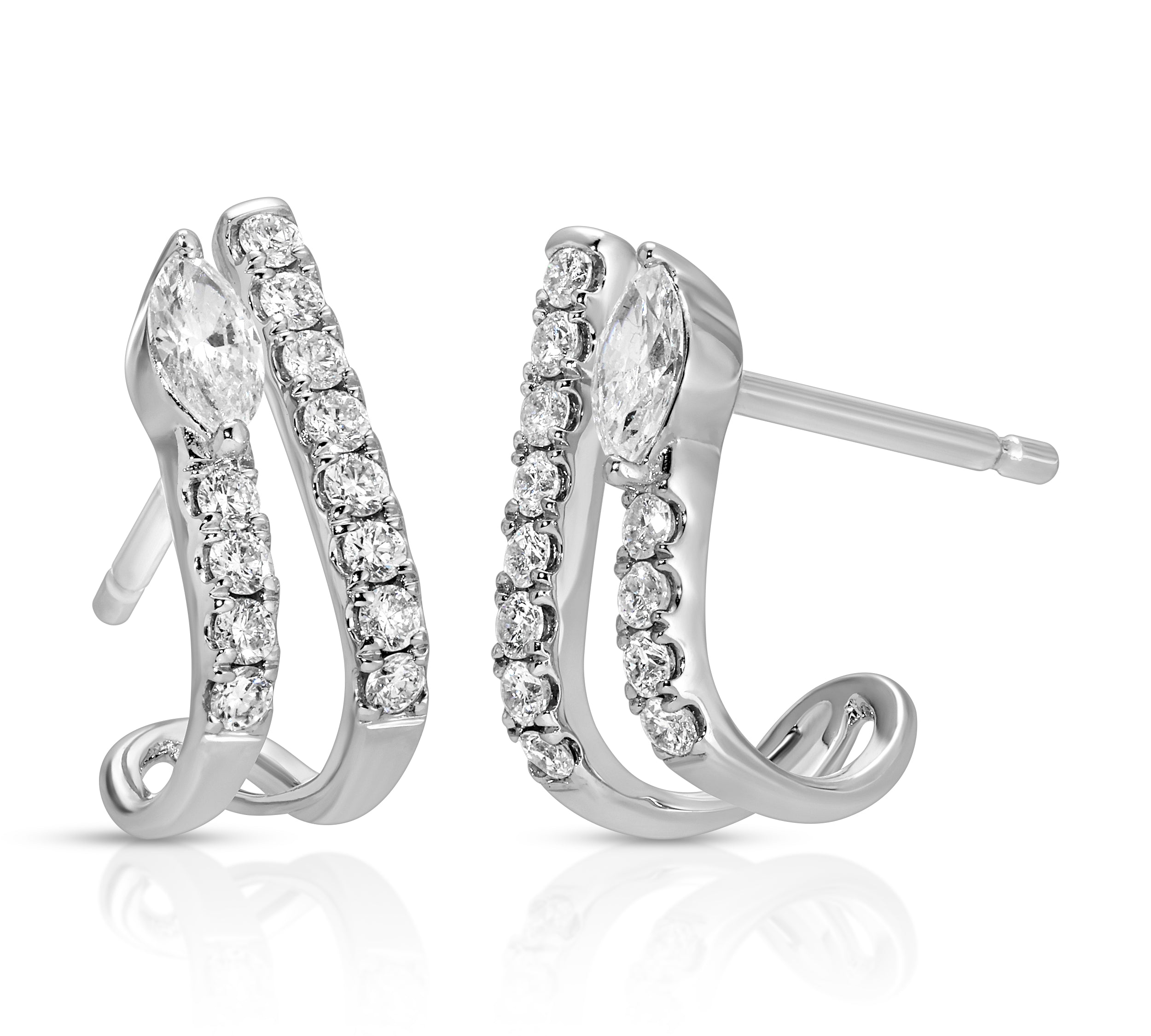 Marquis Diamond Pave Half-Hoop Hoops Earrings Roseark Deux Pair  