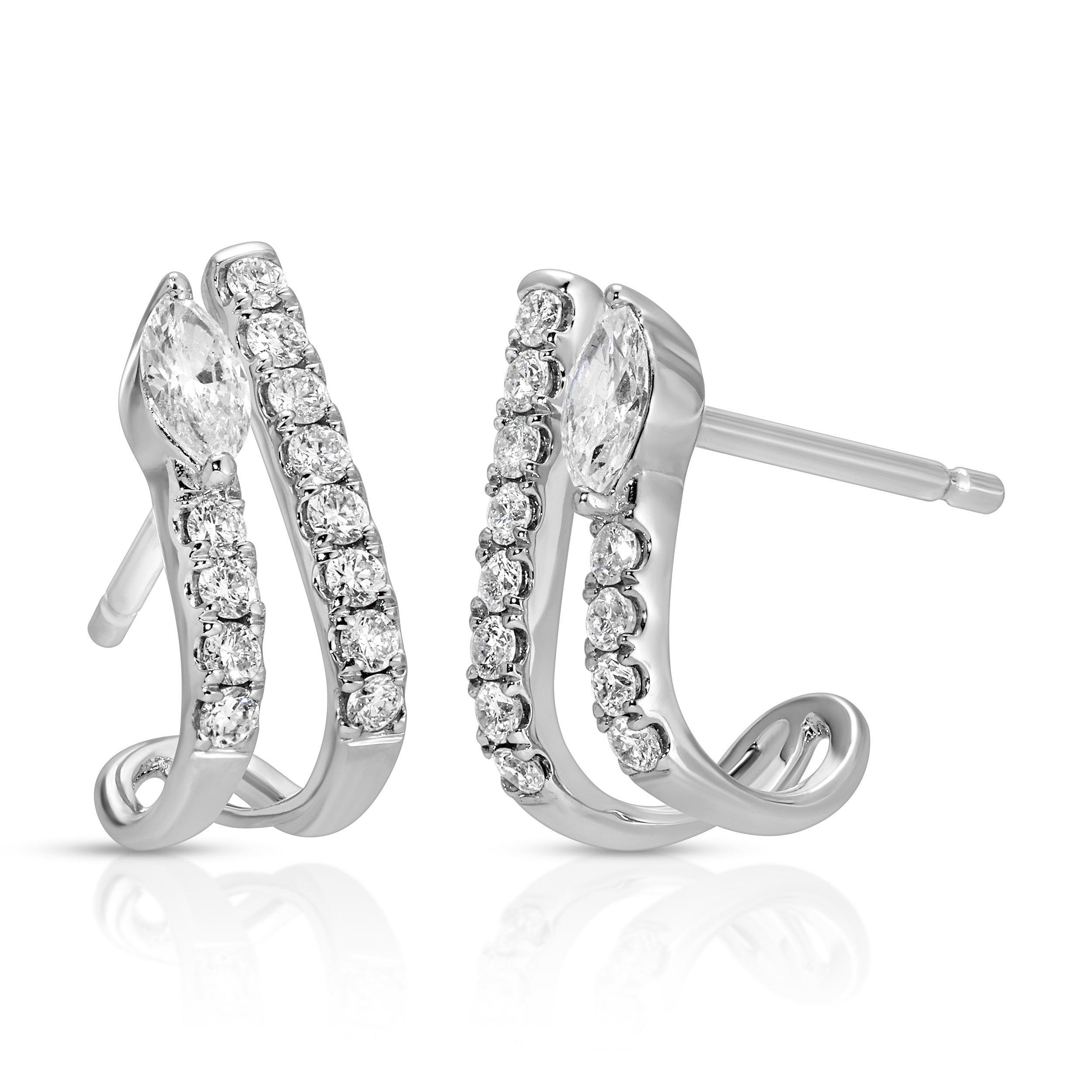 Marquis Diamond Pave Half-Hoop Hoops Earrings Roseark Deux Pair  