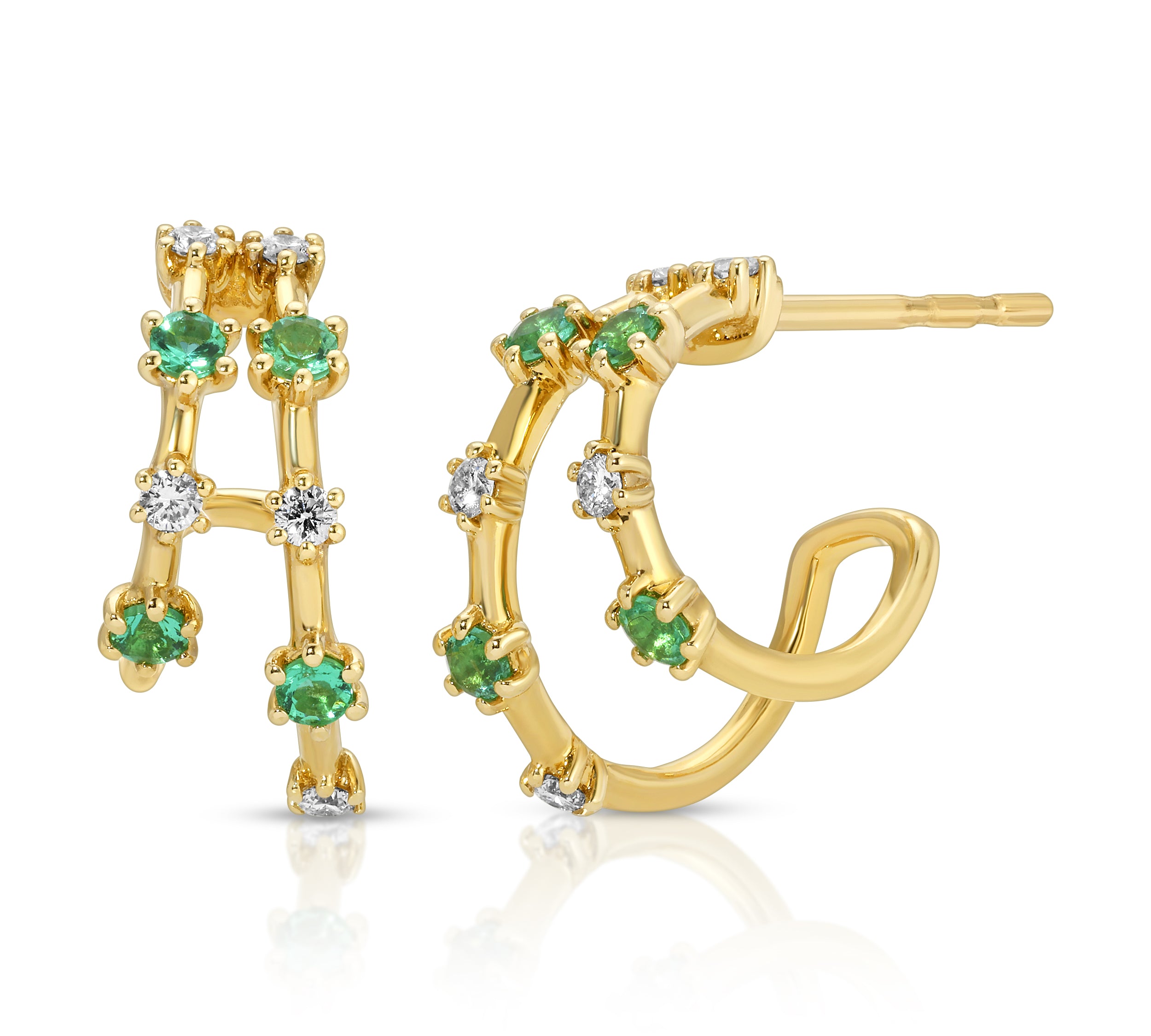 Opal Diamond Half-Huggie Hoop Hoops Earrings Roseark Deux Emerald+Diamond Pair 