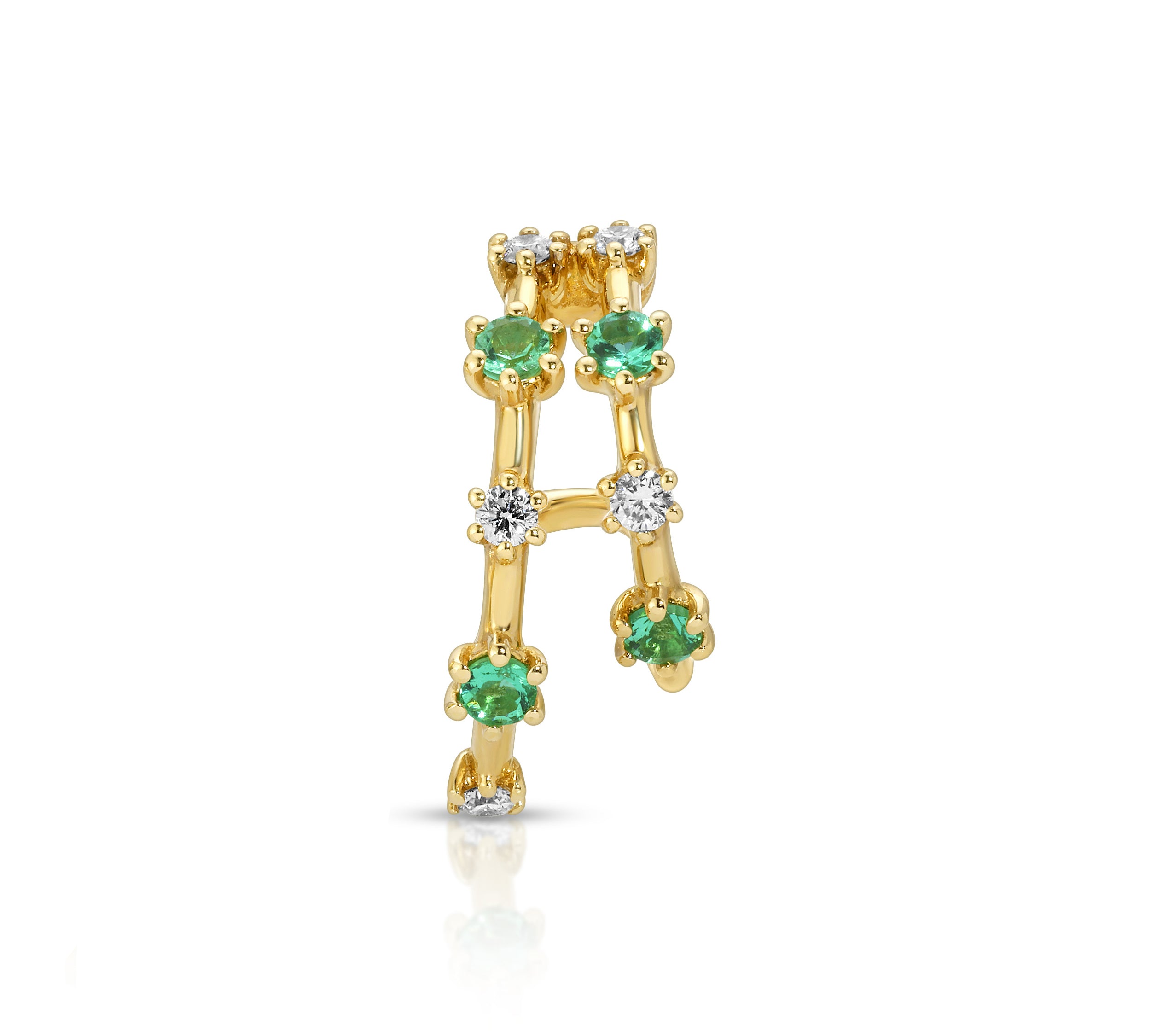 Opal Diamond Half-Huggie Hoop Hoops Earrings Roseark Deux Emerald+Diamond Single Left 