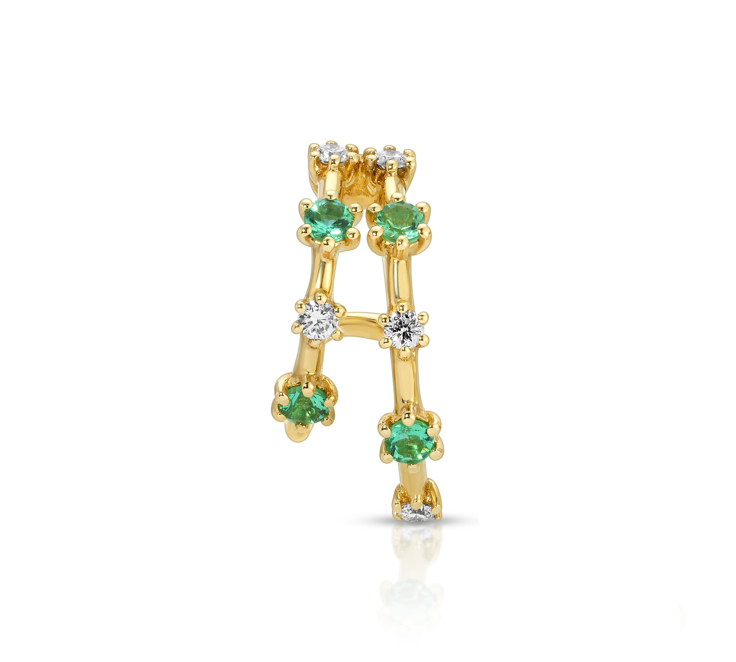 Opal Diamond Half-Huggie Hoop Hoops Earrings Roseark Deux Emerald+Diamond Single Right 