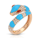 Turquoise Diamond Snake Ring with Garnet Eyes Rings Roseark Vintage   