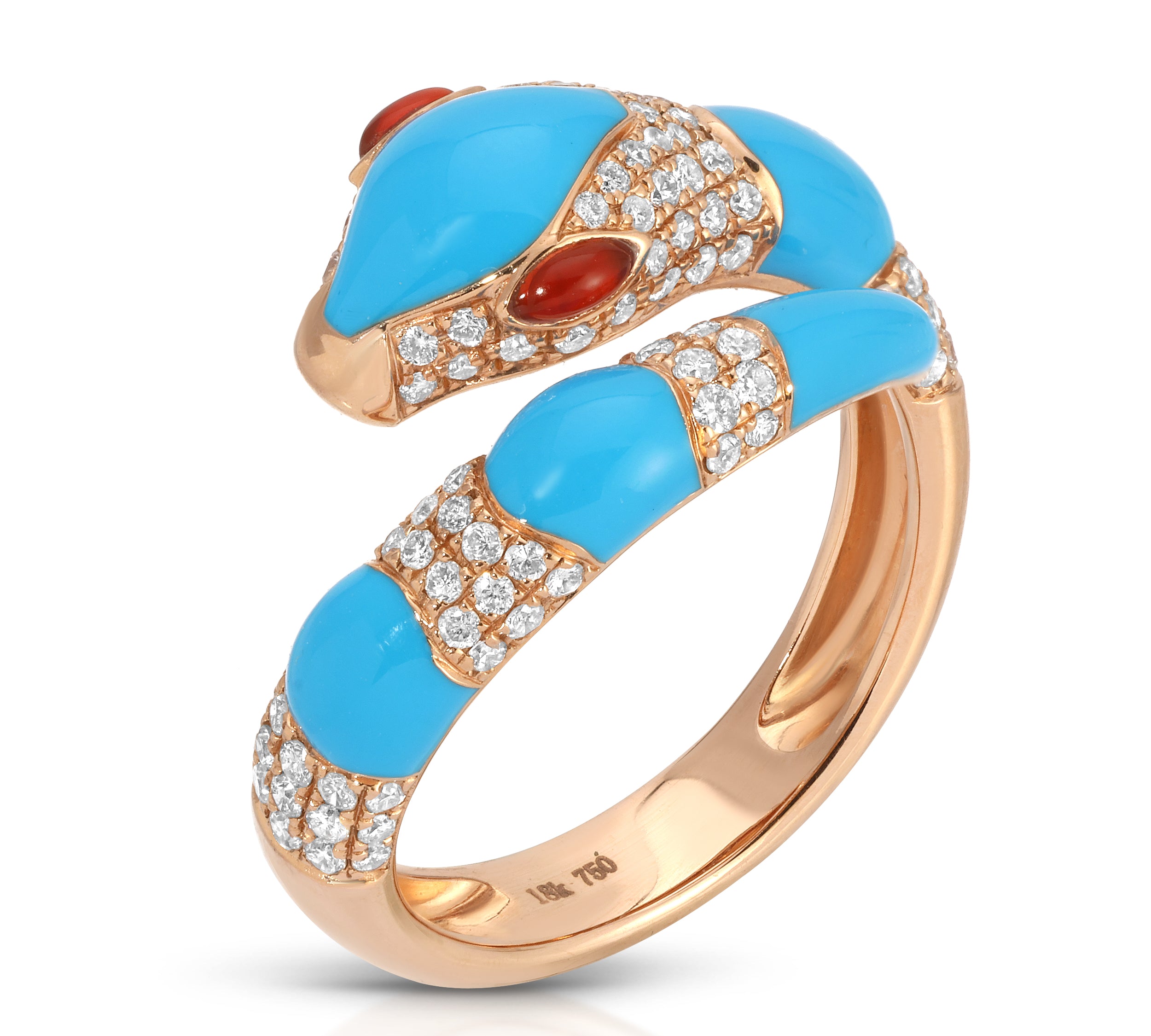 Turquoise Diamond Snake Ring with Garnet Eyes Rings Roseark Vintage   