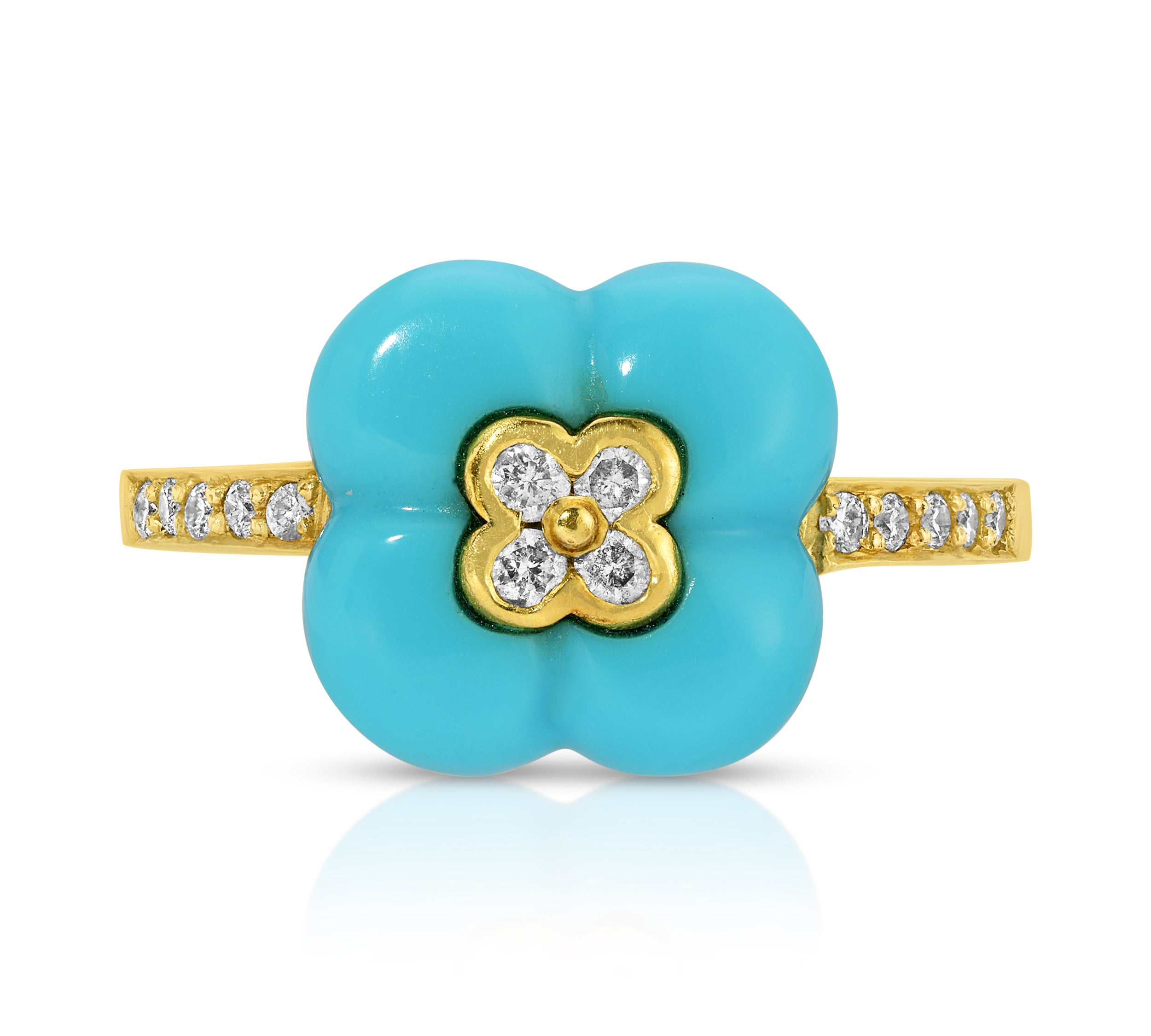 Vintage Daisy Turquoise Ring with Diamonds Rings SA Estate   