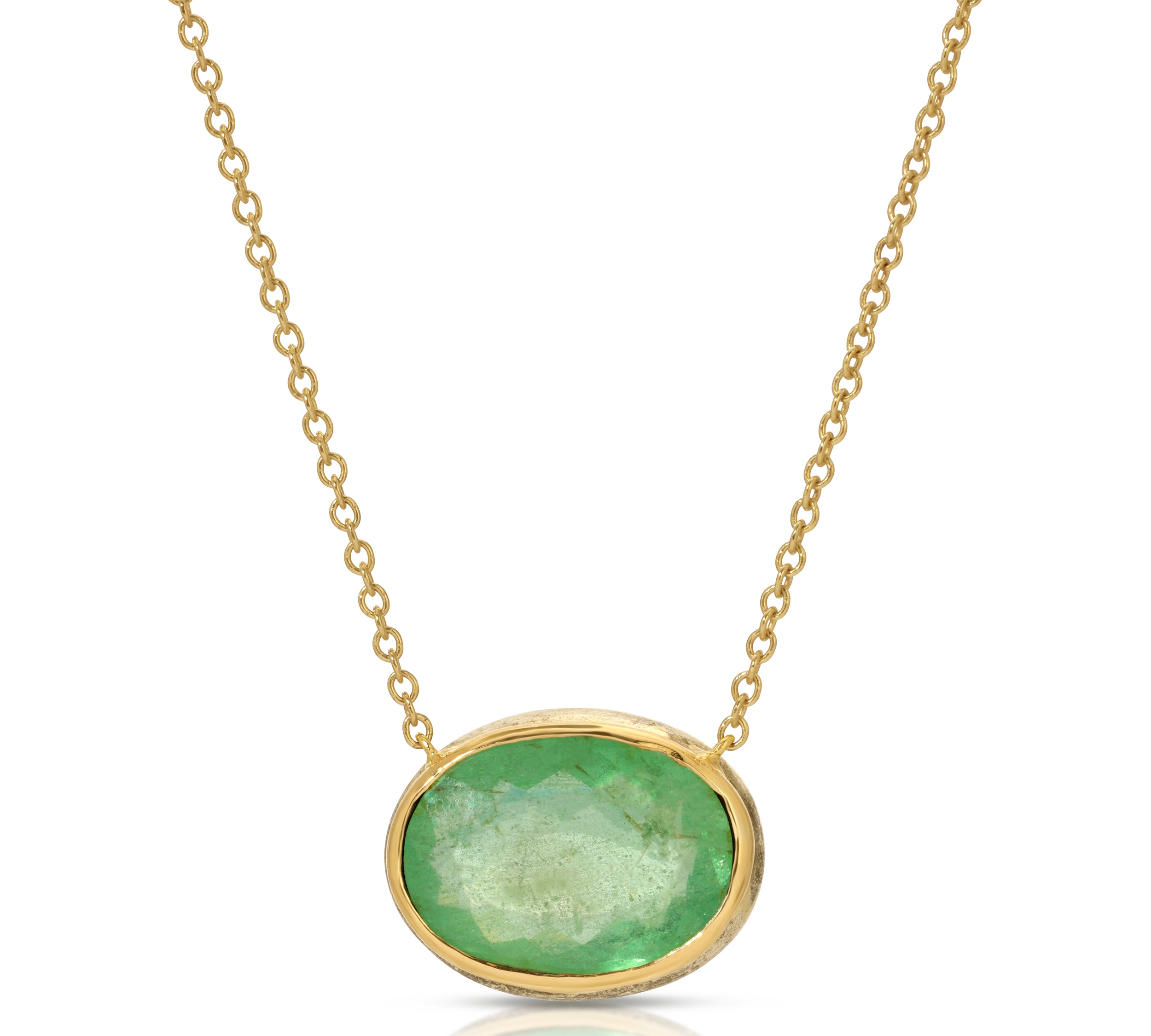 Bezeled Oval Emerald Pendant Necklace Pendant Roseark Jewelry   