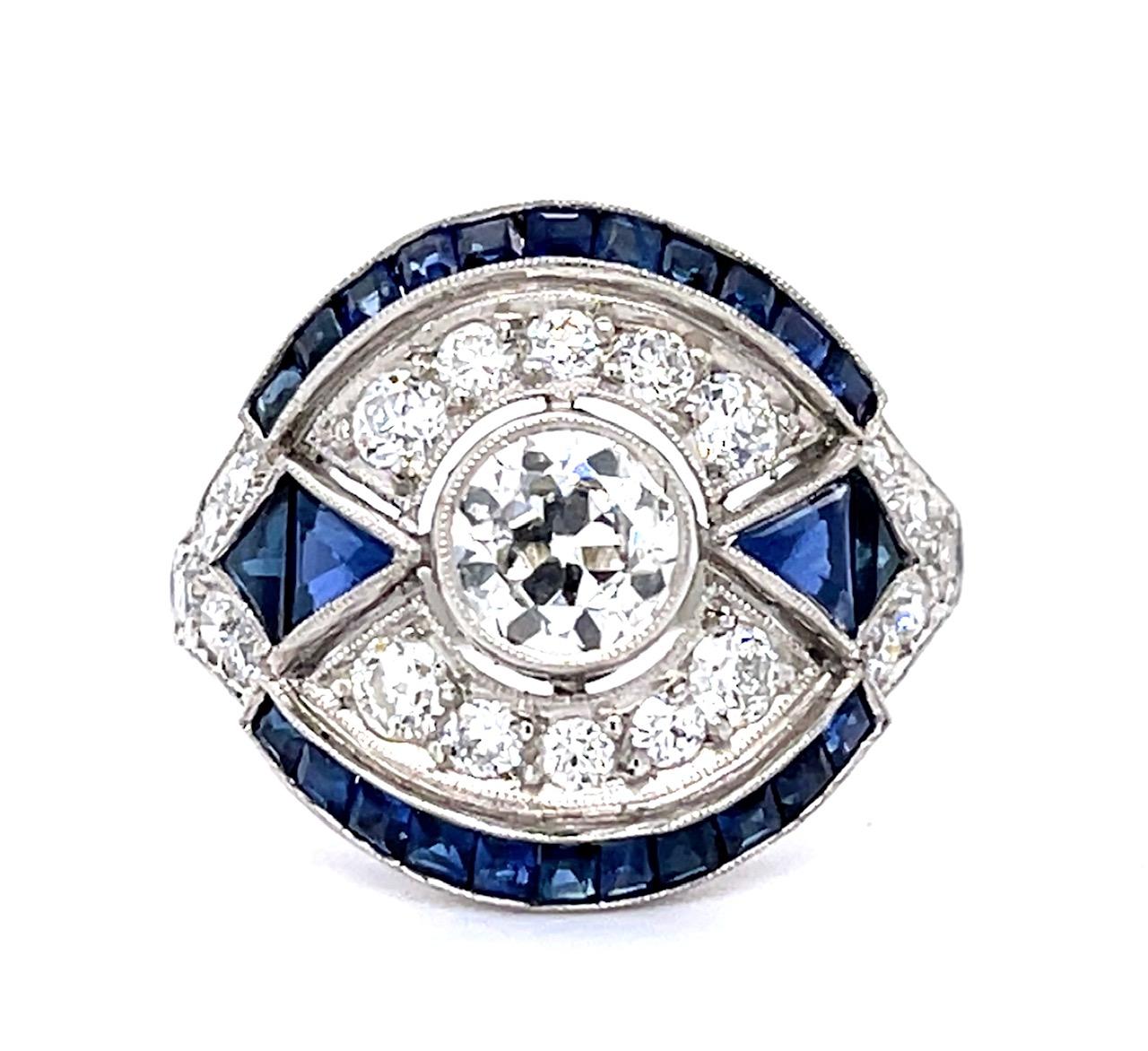 Old European Diamond Sapphire Handmade Ring Statement Ring Roseark Vintage