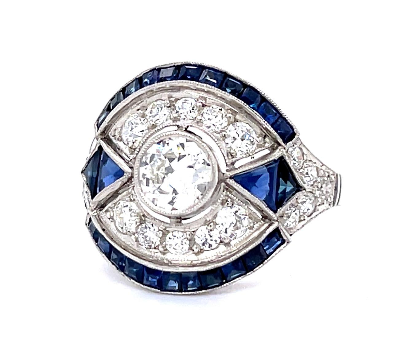 Old European Diamond Sapphire Handmade Ring Statement Ring Roseark Vintage