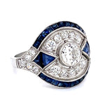 Old European Diamond Sapphire Handmade Ring Statement Ring Roseark Vintage